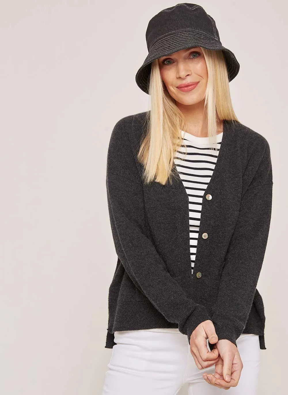 New Boxy Cashmere Cardigan - Charcoal