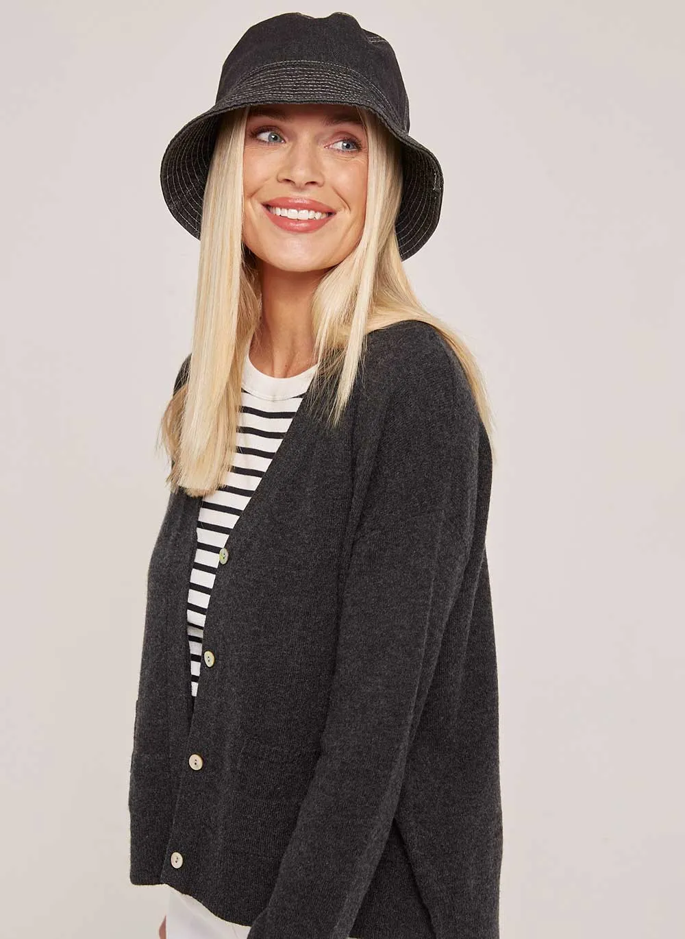 New Boxy Cashmere Cardigan - Charcoal