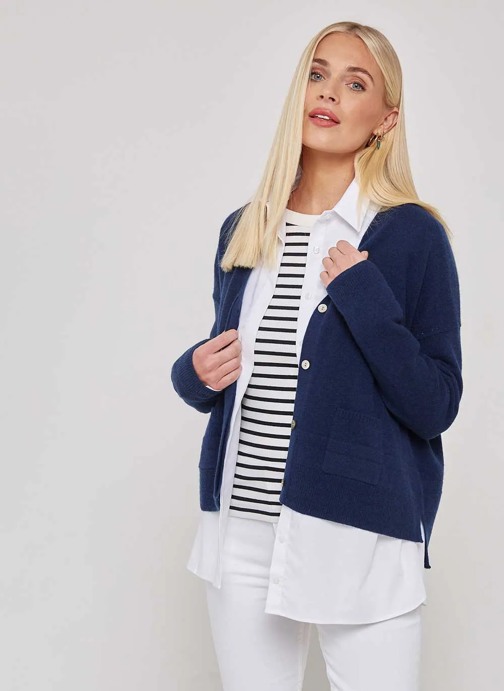 New Boxy Cashmere Cardigan - Navy