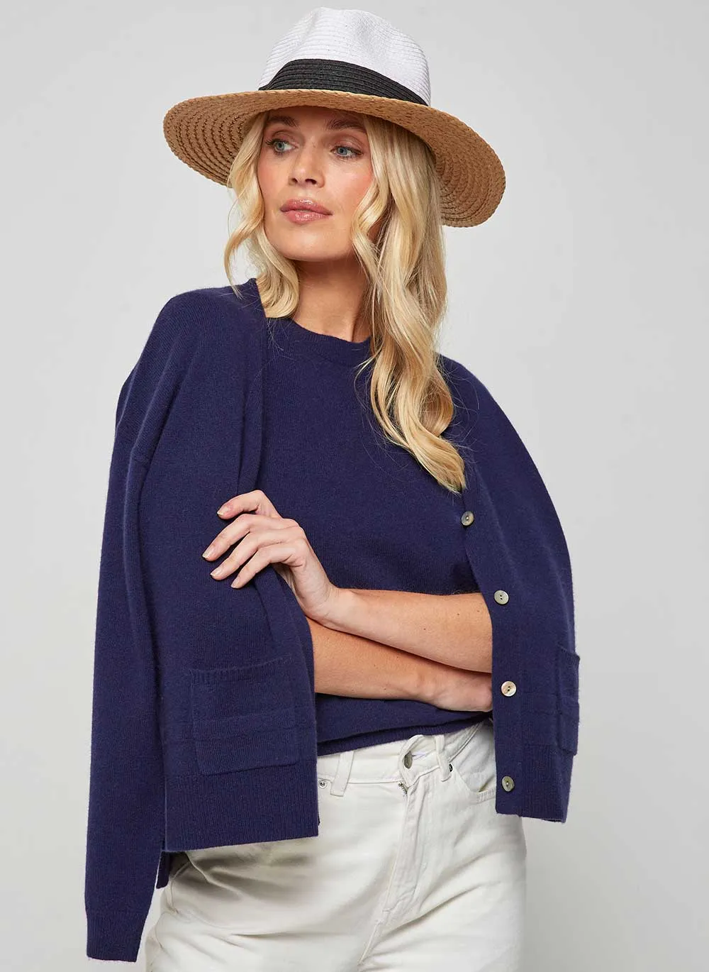 New Boxy Cashmere Cardigan - Navy