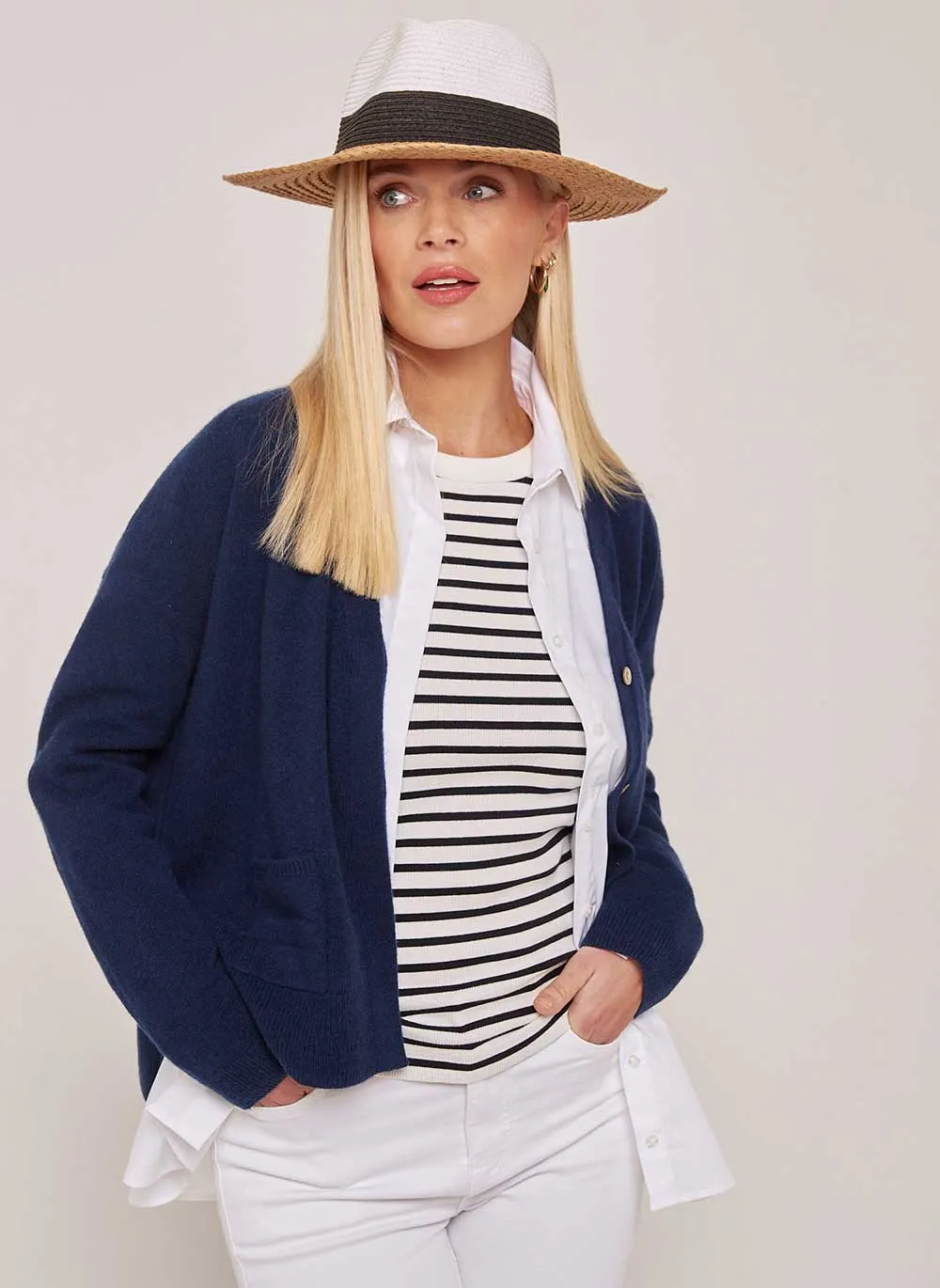 New Boxy Cashmere Cardigan - Navy