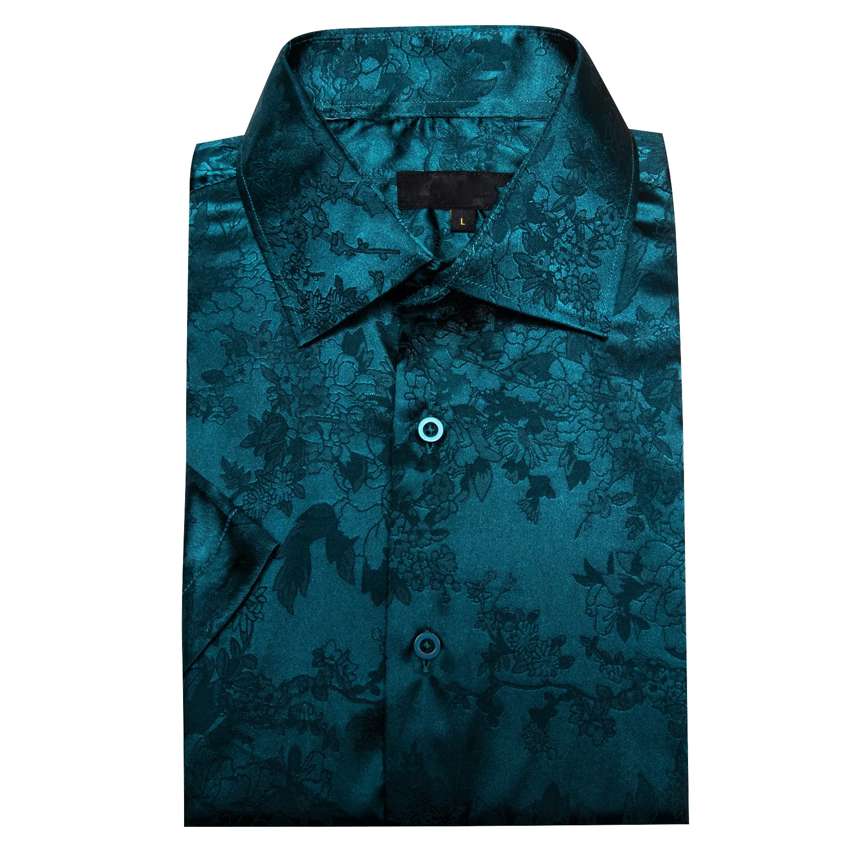 Nile Blue Floral Leaf Silk Men's Short Sleeve Shirt