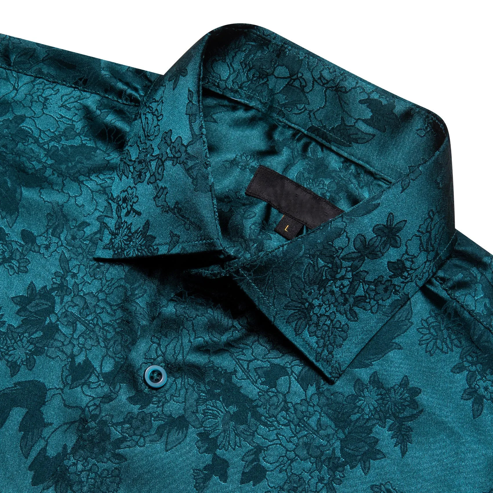 Nile Blue Floral Leaf Silk Men's Short Sleeve Shirt