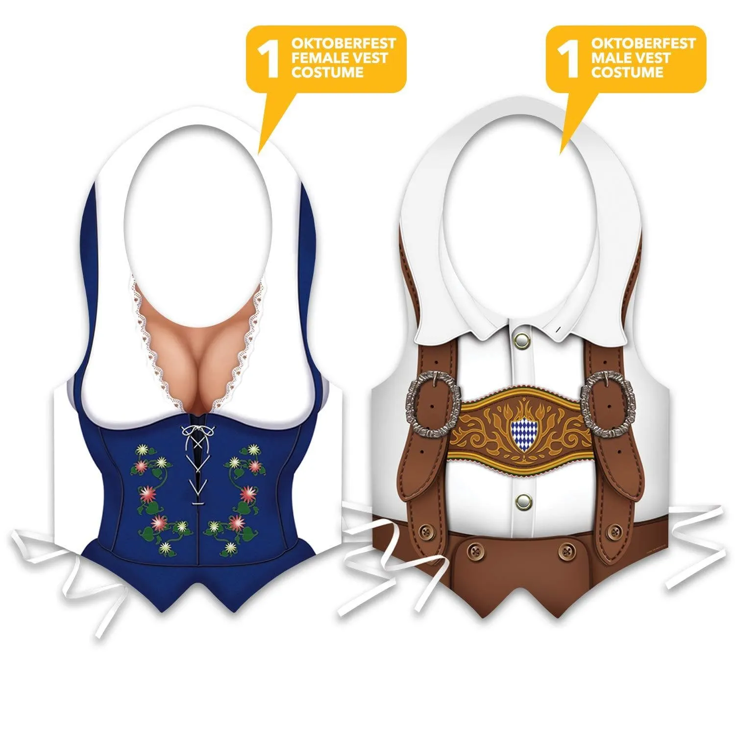 Oktoberfest Party Accessories - Male and Female Plastic Costume Fraulein Vests for Adults (1 of Each)