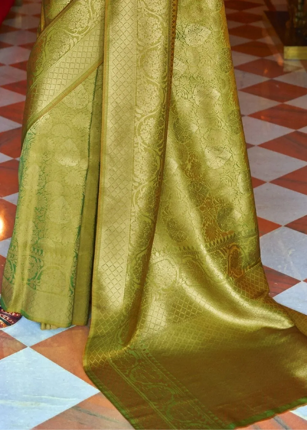 Olive Green and Golden Blend Woven Kanjivaram Soft Silk Saree : Top Pick