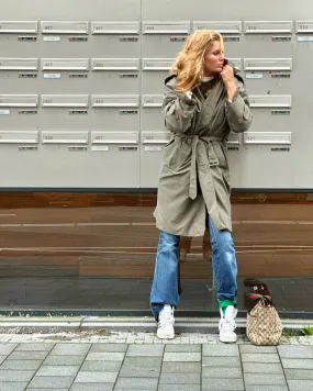 Olive green trench coat YSL.