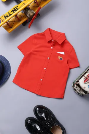 One Friday Baby Boys Red Cotton Shirt