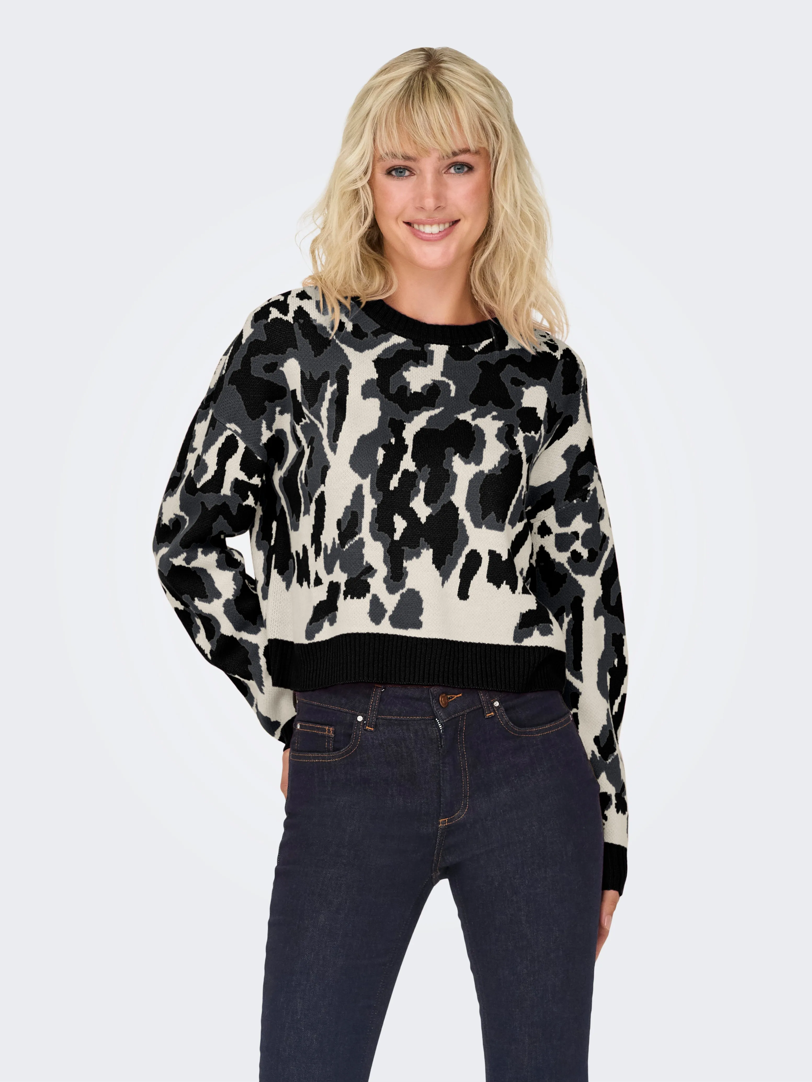 Only - Black and White Leopard Print Knit Jumper