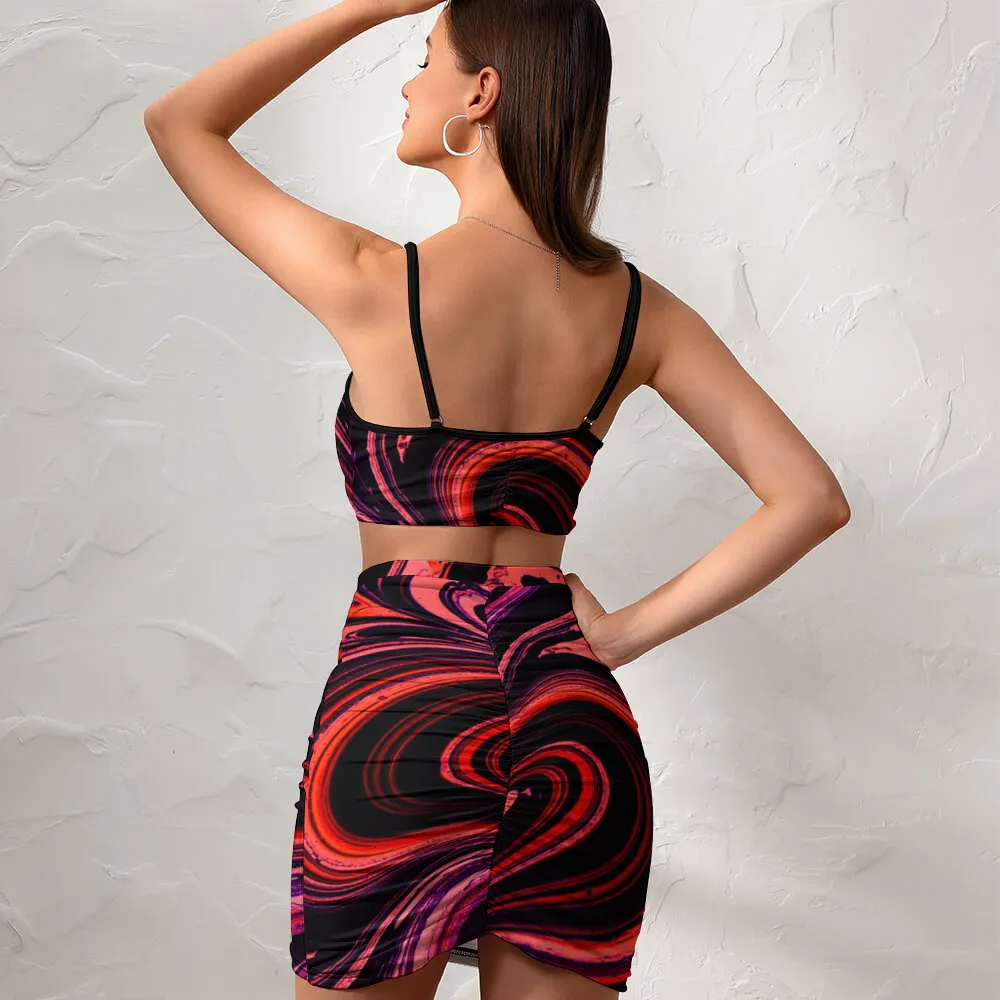 ORANGE GALACTIC: Women's Two Piece Outfits Sleeveless Top and Short Skirt Set