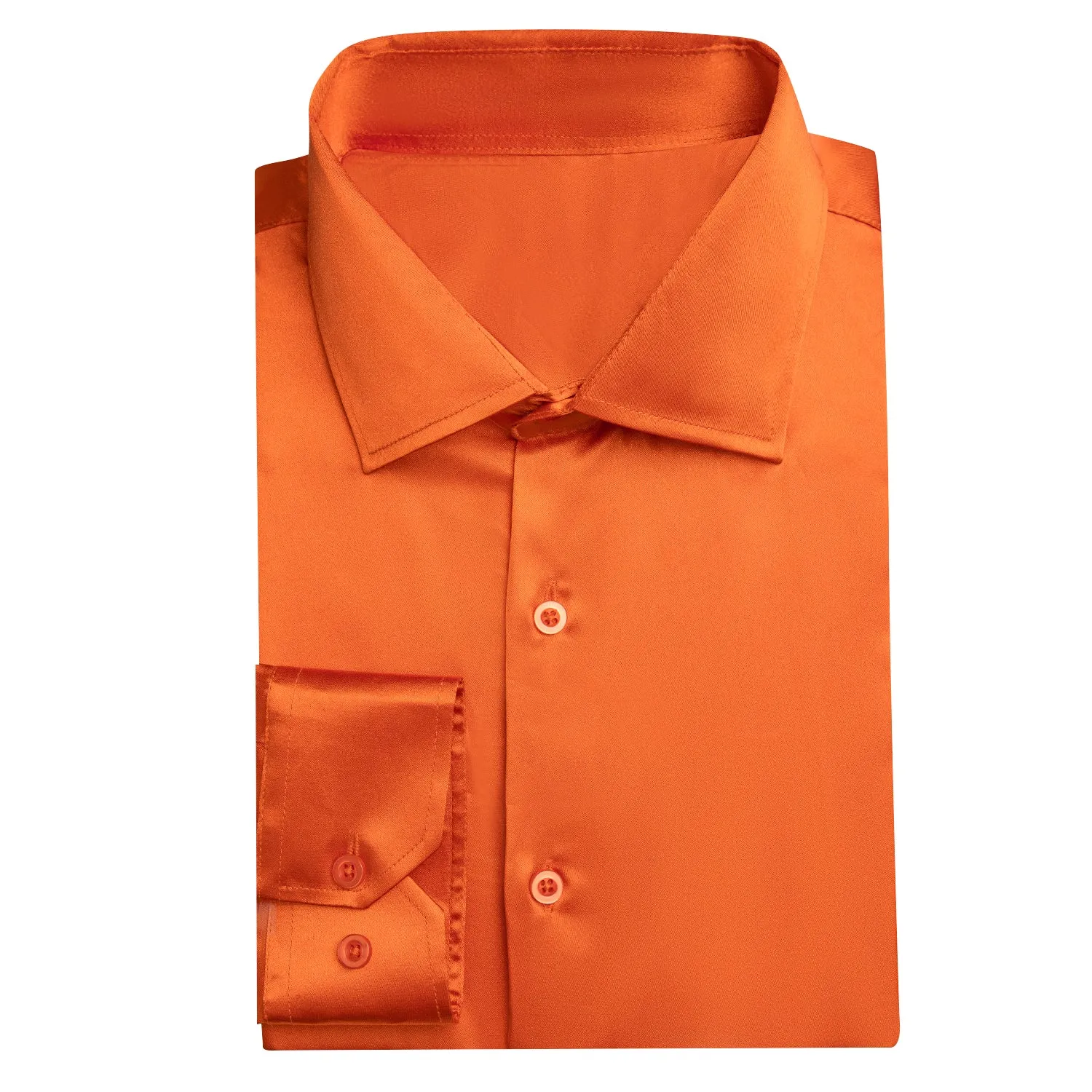 Orange Solid Satin Silk Men's Long Sleeve Business Shirt