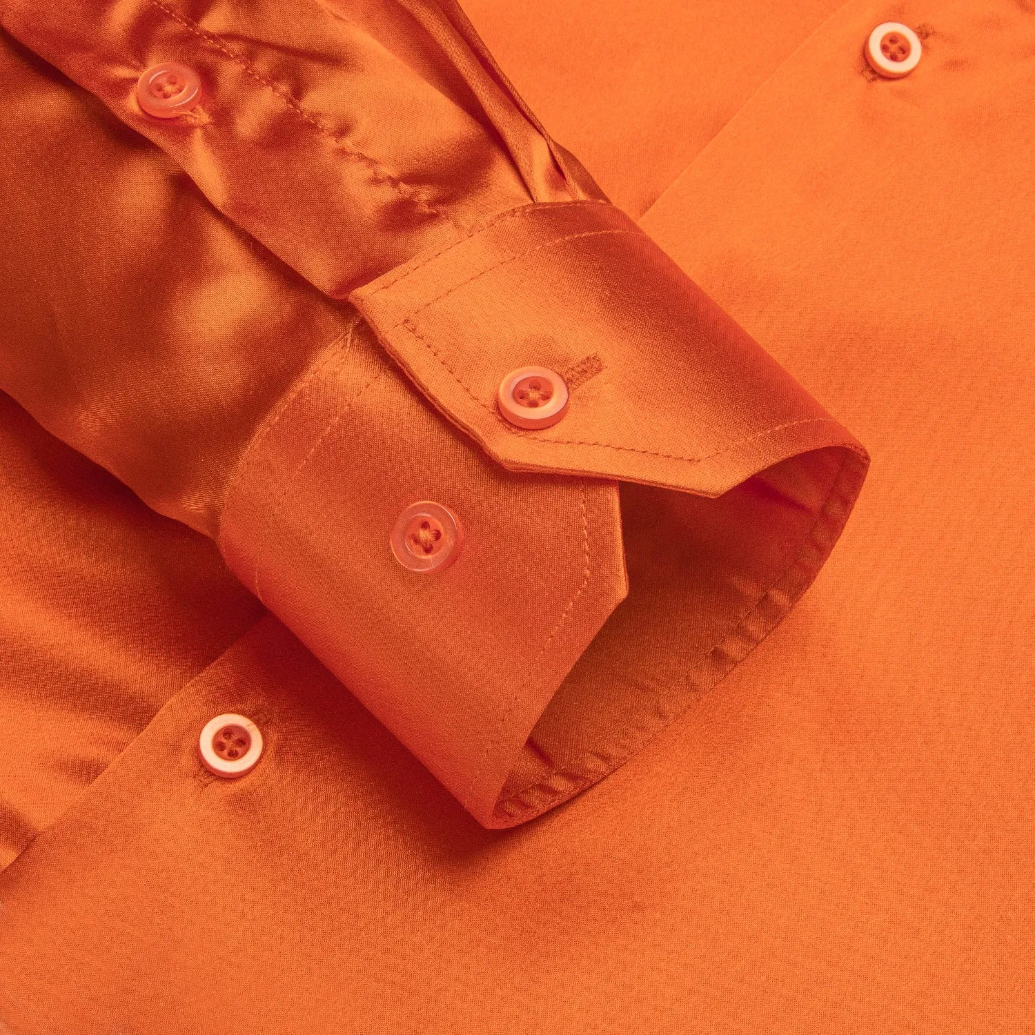 Orange Solid Satin Silk Men's Long Sleeve Business Shirt