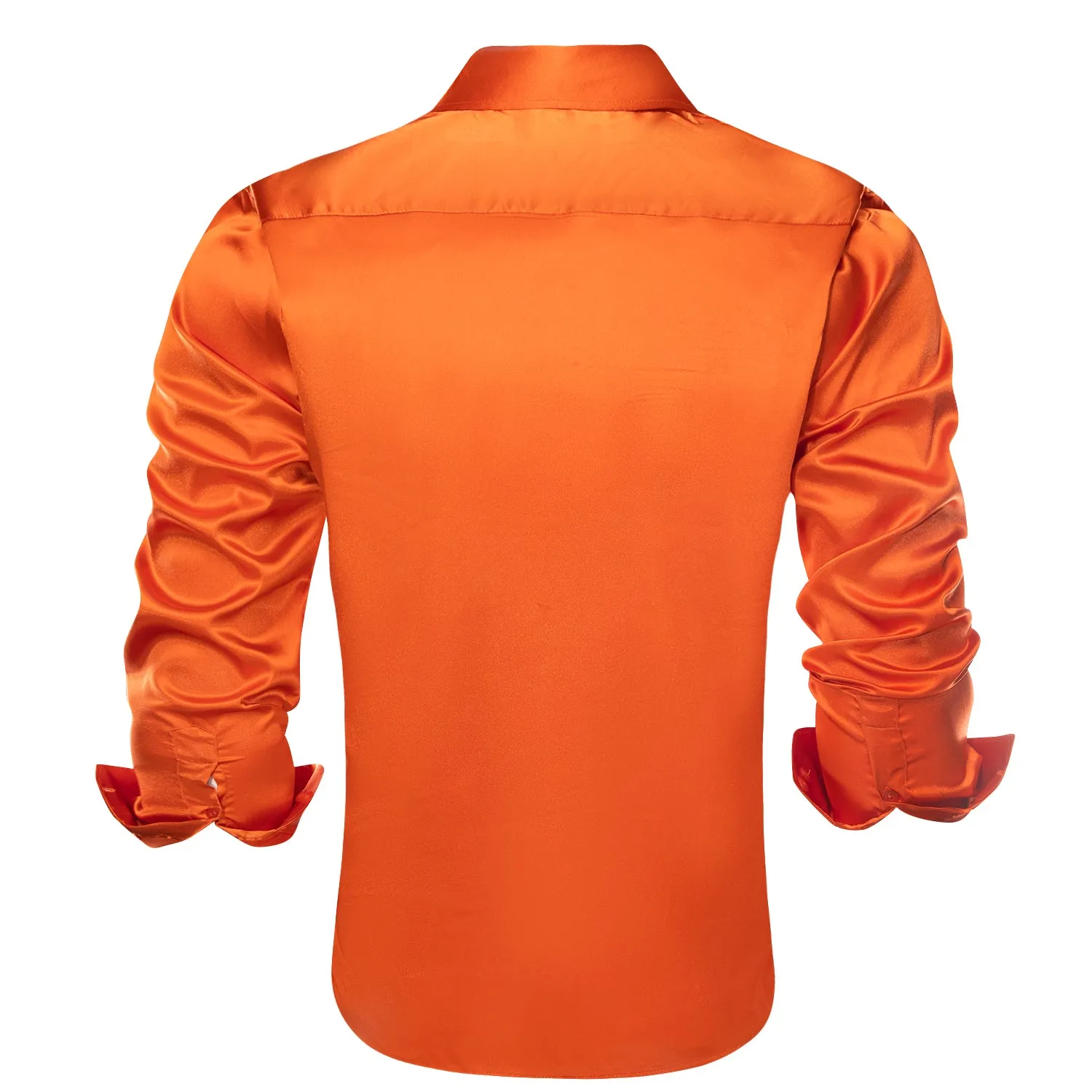 Orange Solid Satin Silk Men's Long Sleeve Business Shirt