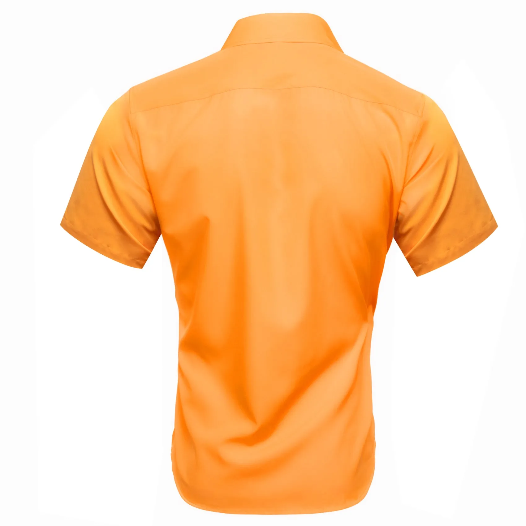 Orange Solid Silk Men's Short Sleeve Shirt