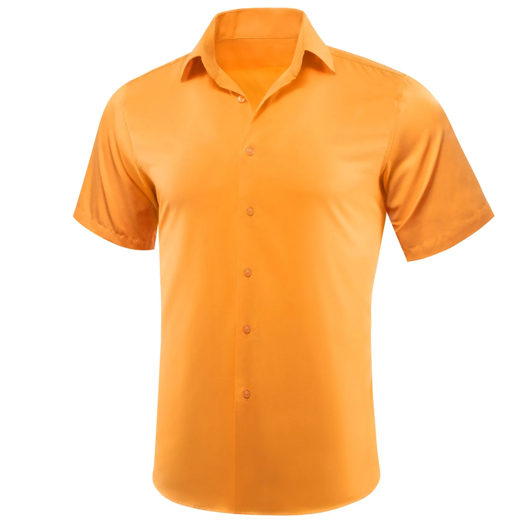 Orange Solid Silk Men's Short Sleeve Shirt