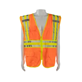 OV2-CB2 ANSI Class II Deluxe Two Tone DOT Safety Vest Orange Solid Lime Contrast