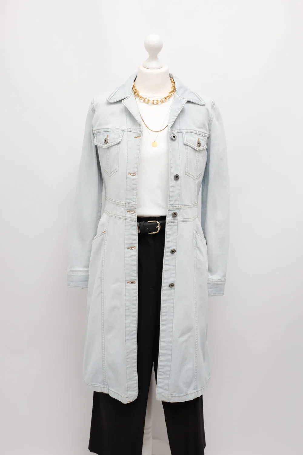 PALE BLUE VINTAGE DENIM TRENCH COAT