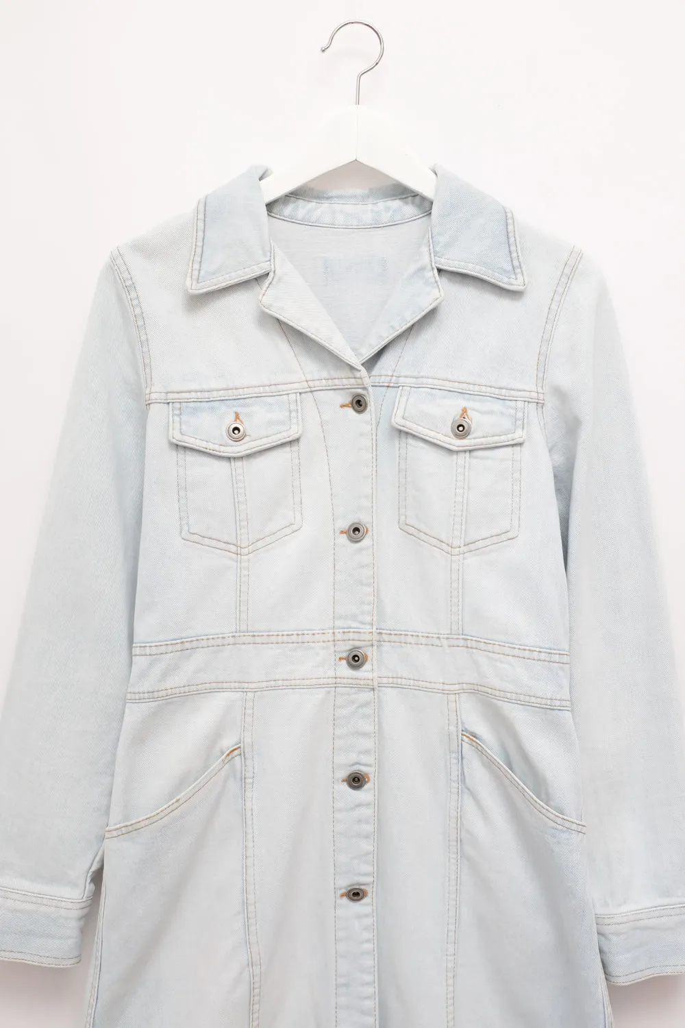 PALE BLUE VINTAGE DENIM TRENCH COAT