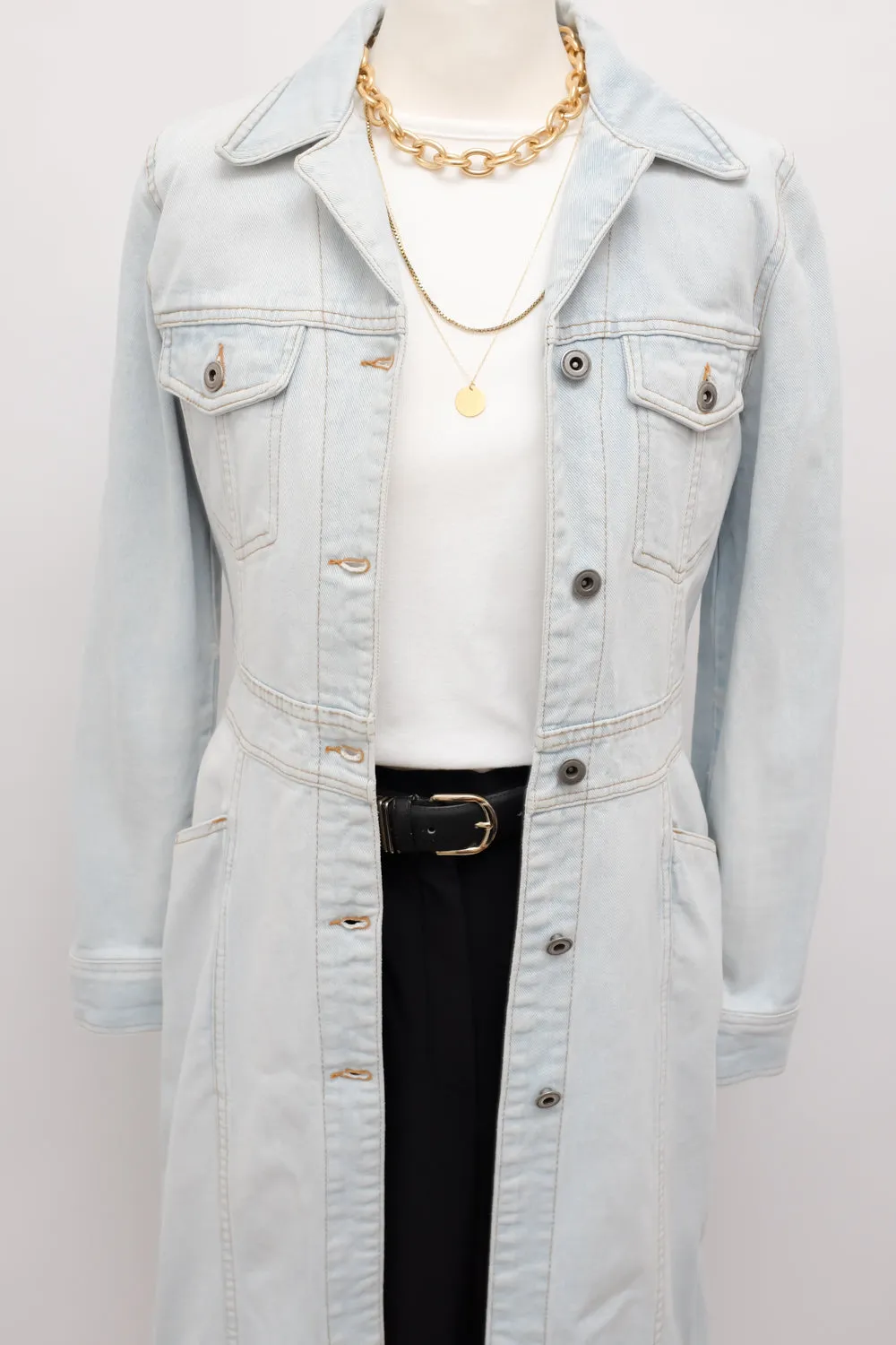 PALE BLUE VINTAGE DENIM TRENCH COAT