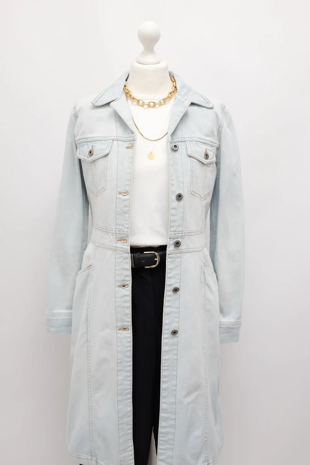 PALE BLUE VINTAGE DENIM TRENCH COAT