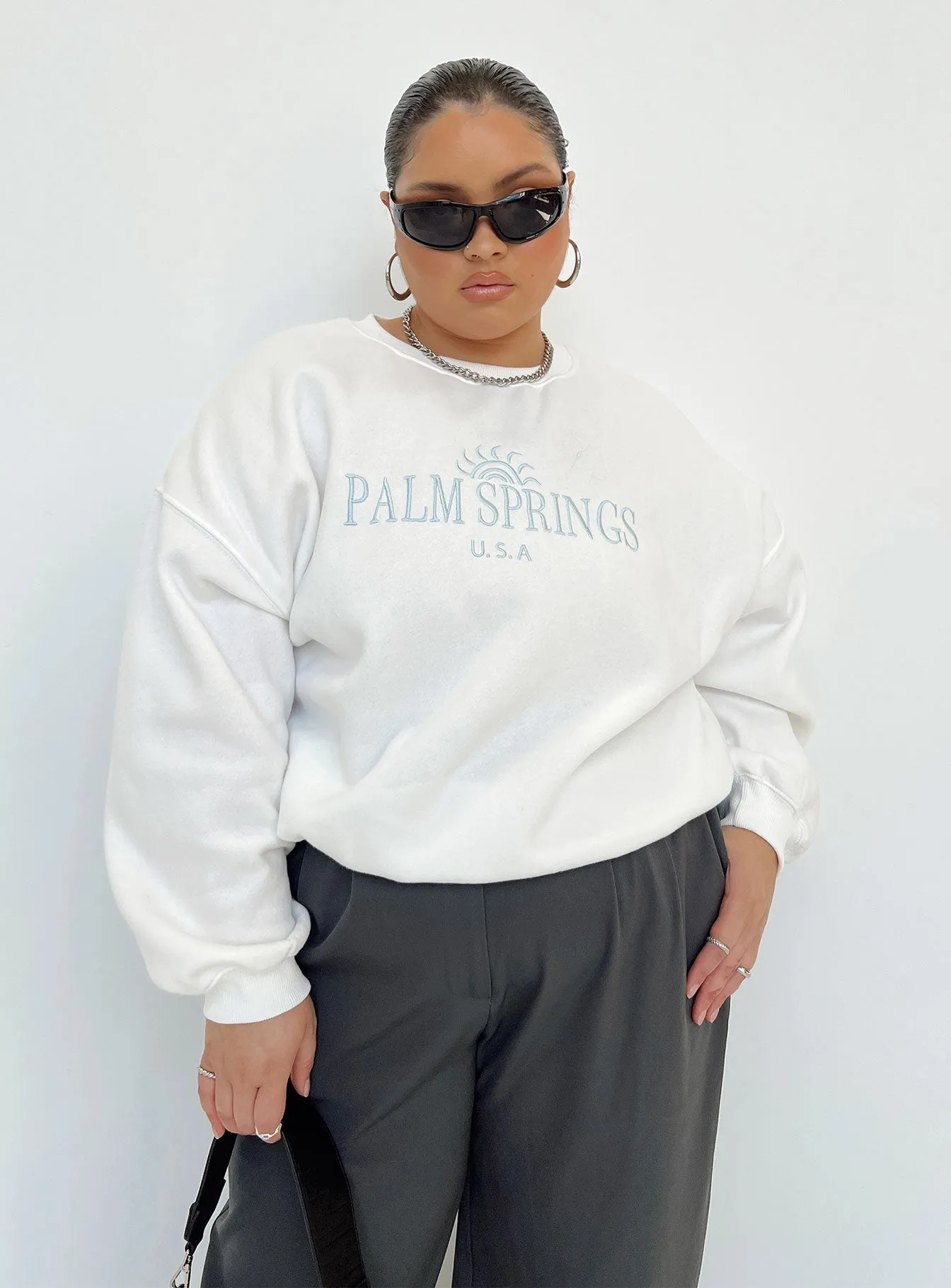 Palm Springs Sweatshirt White Curve