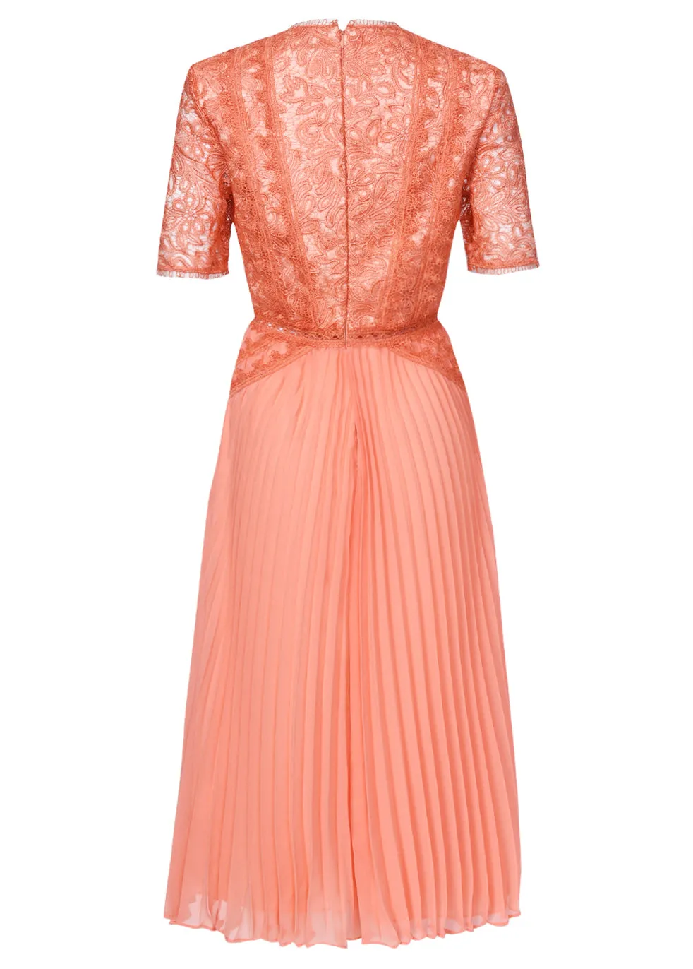 Peach Lace Pleated Midi Dress