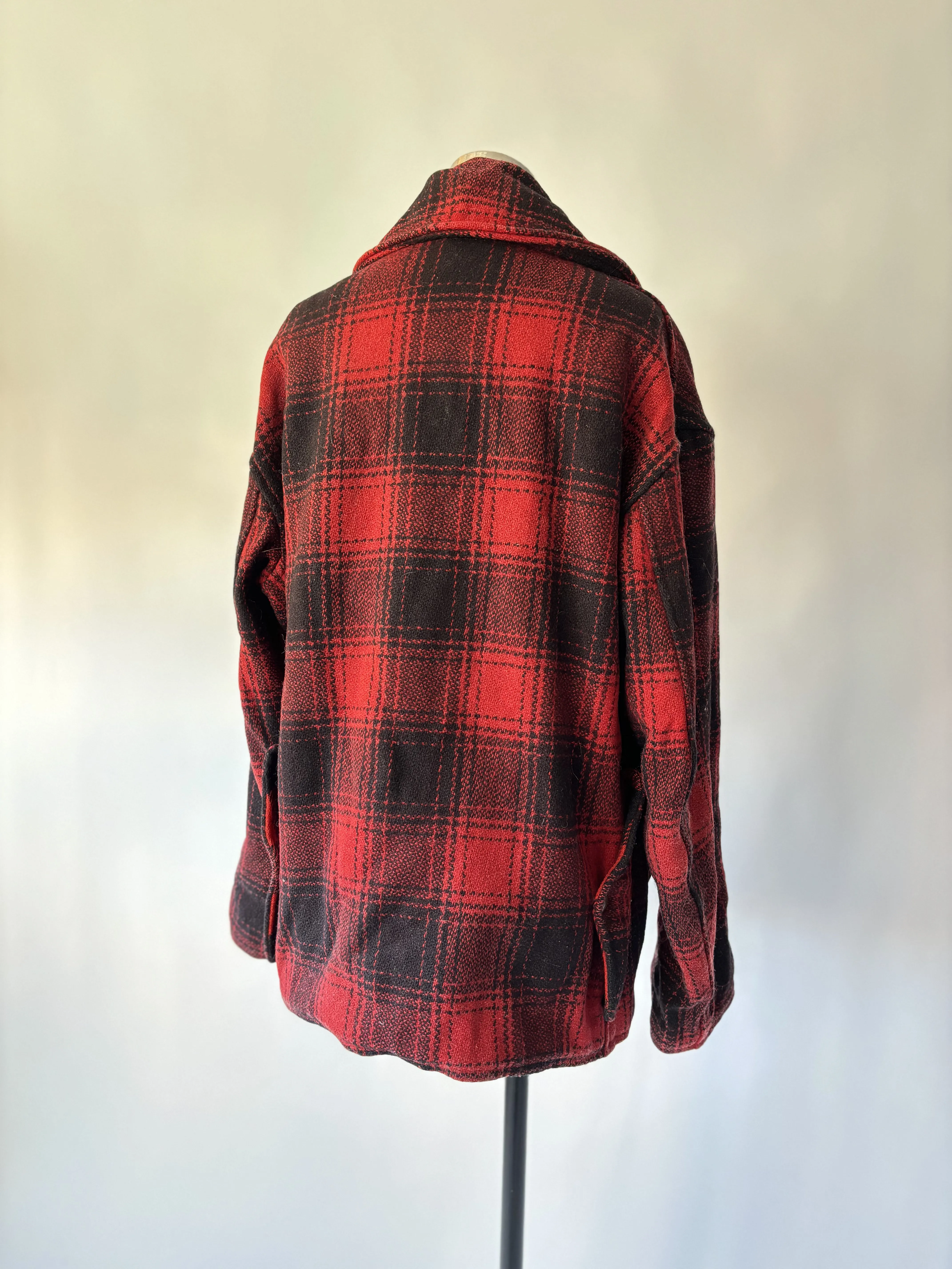 Penney's 40's red and black plaid wool jacket buffalo check