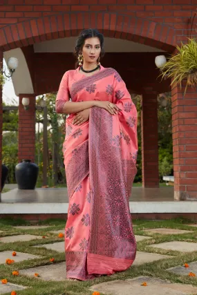 Pink Color Function Wear Trendy Weaving Work Saree In Art Silk Fabric