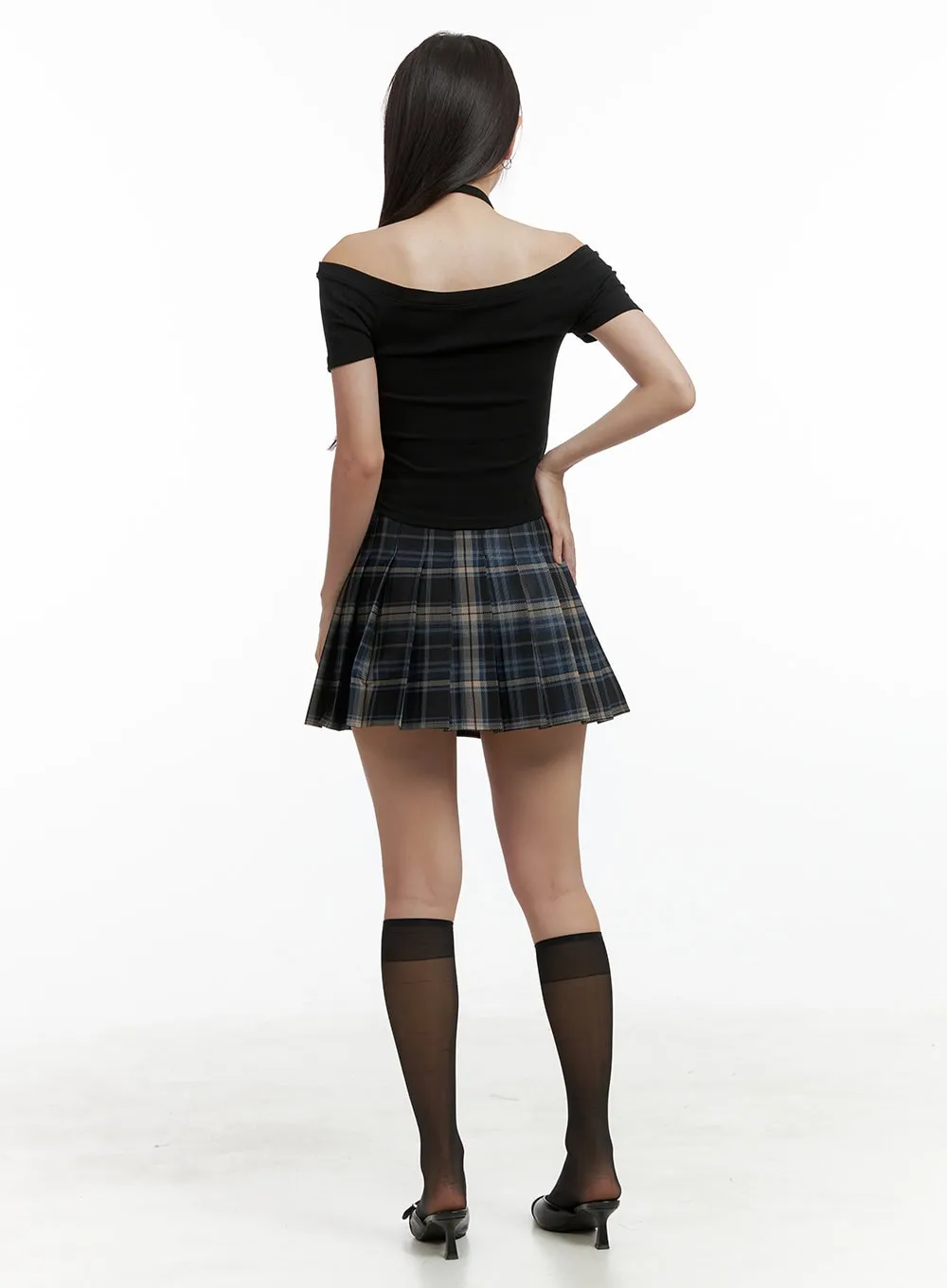 Plaid Pleated Mini Skirt OL401