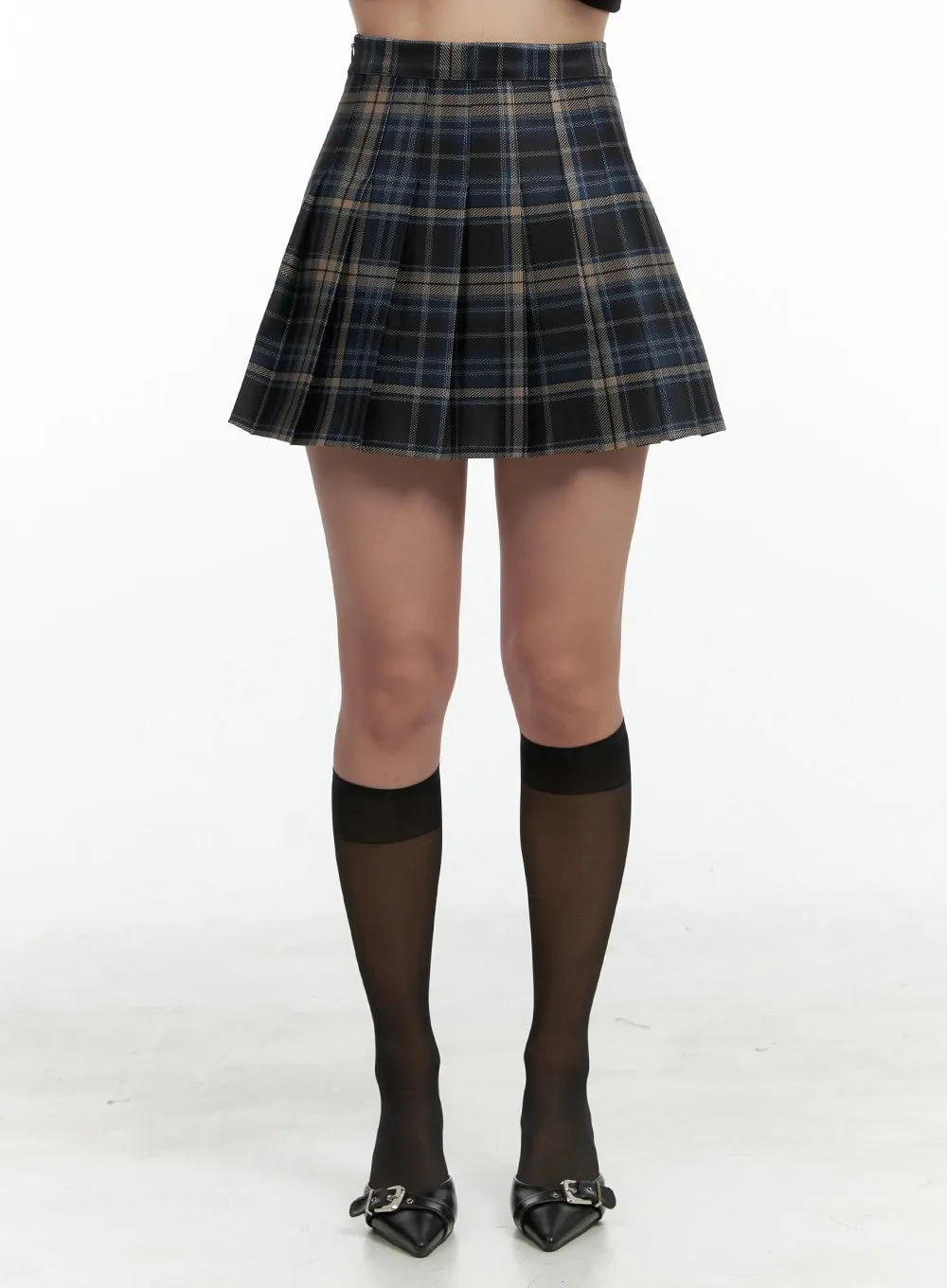 Plaid Pleated Mini Skirt OL401