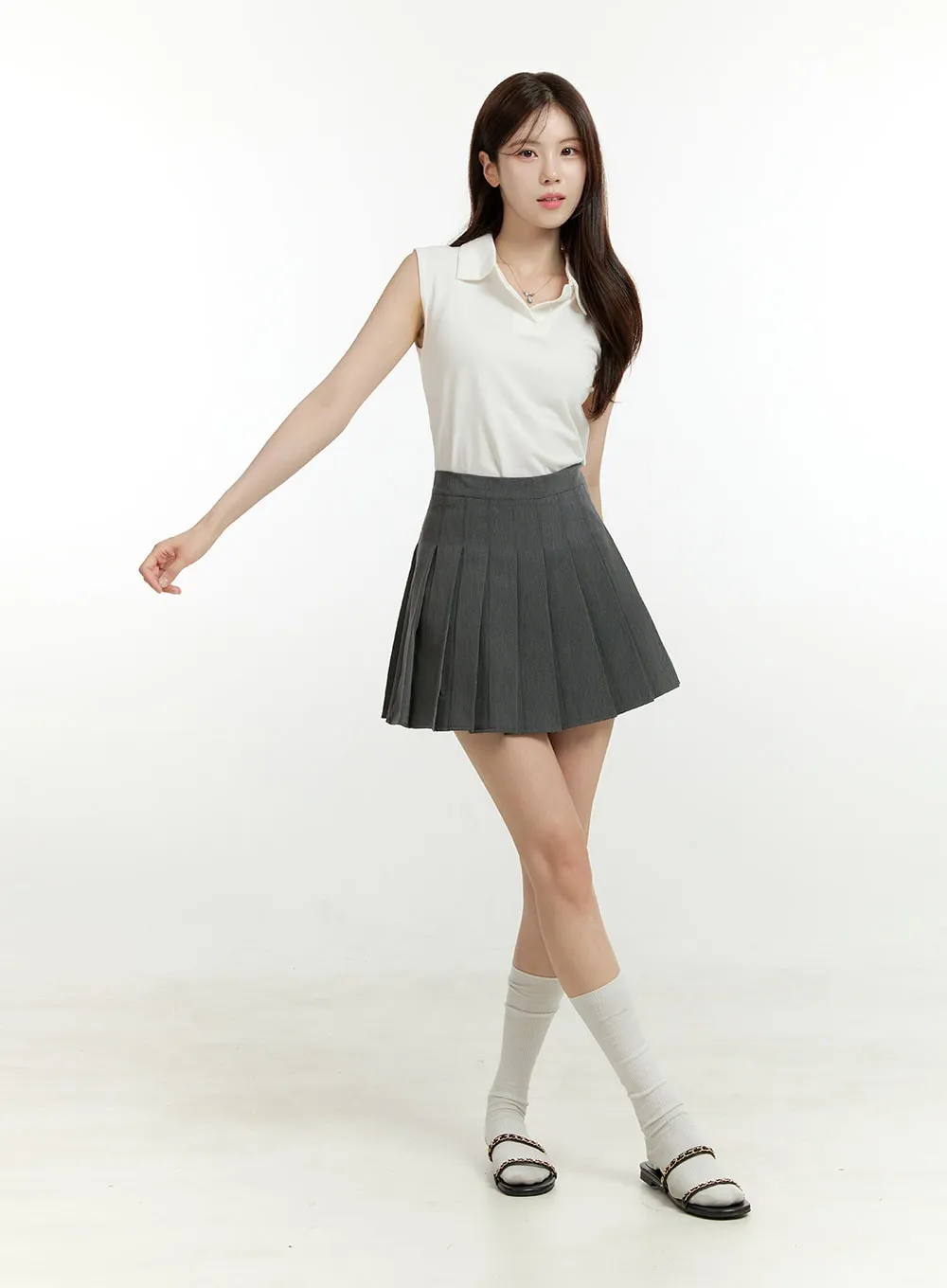 Pleated Basic Mini Skirt OU428