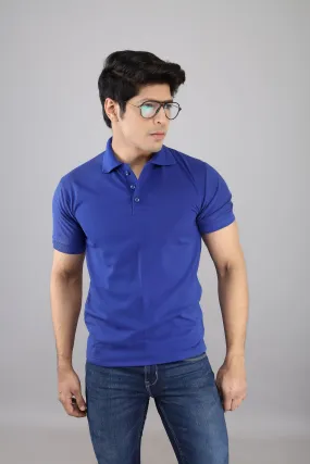 Polo T Shirts - Men Royal Blue Solid Polo Collar T-shirt