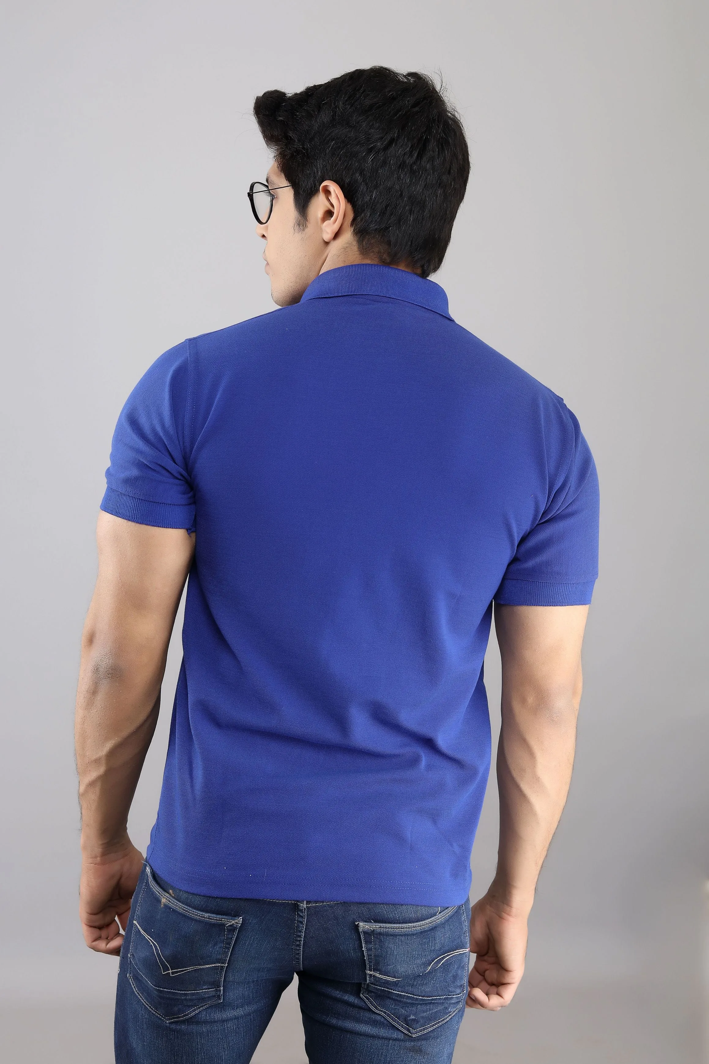 Polo T Shirts - Men Royal Blue Solid Polo Collar T-shirt