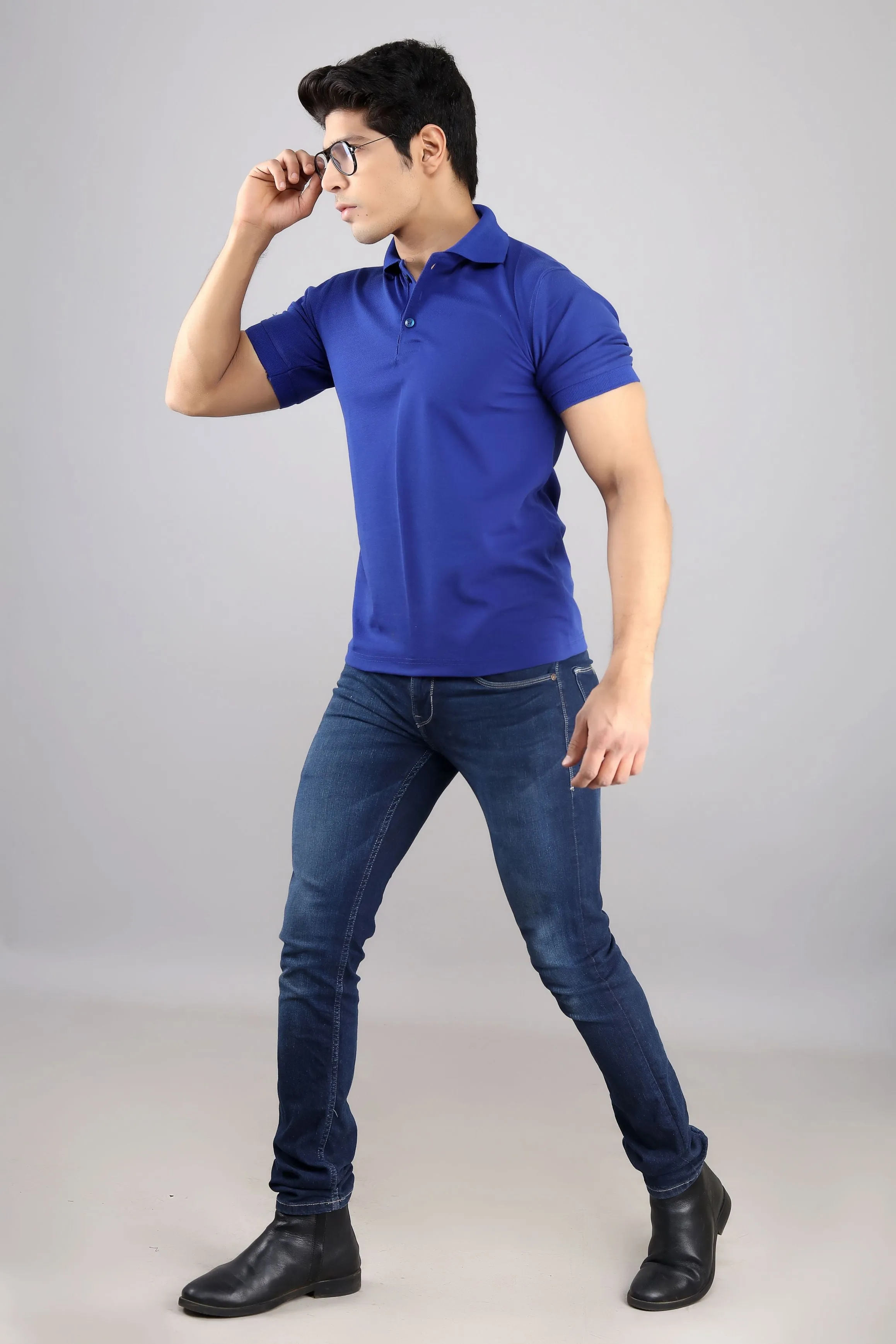 Polo T Shirts - Men Royal Blue Solid Polo Collar T-shirt