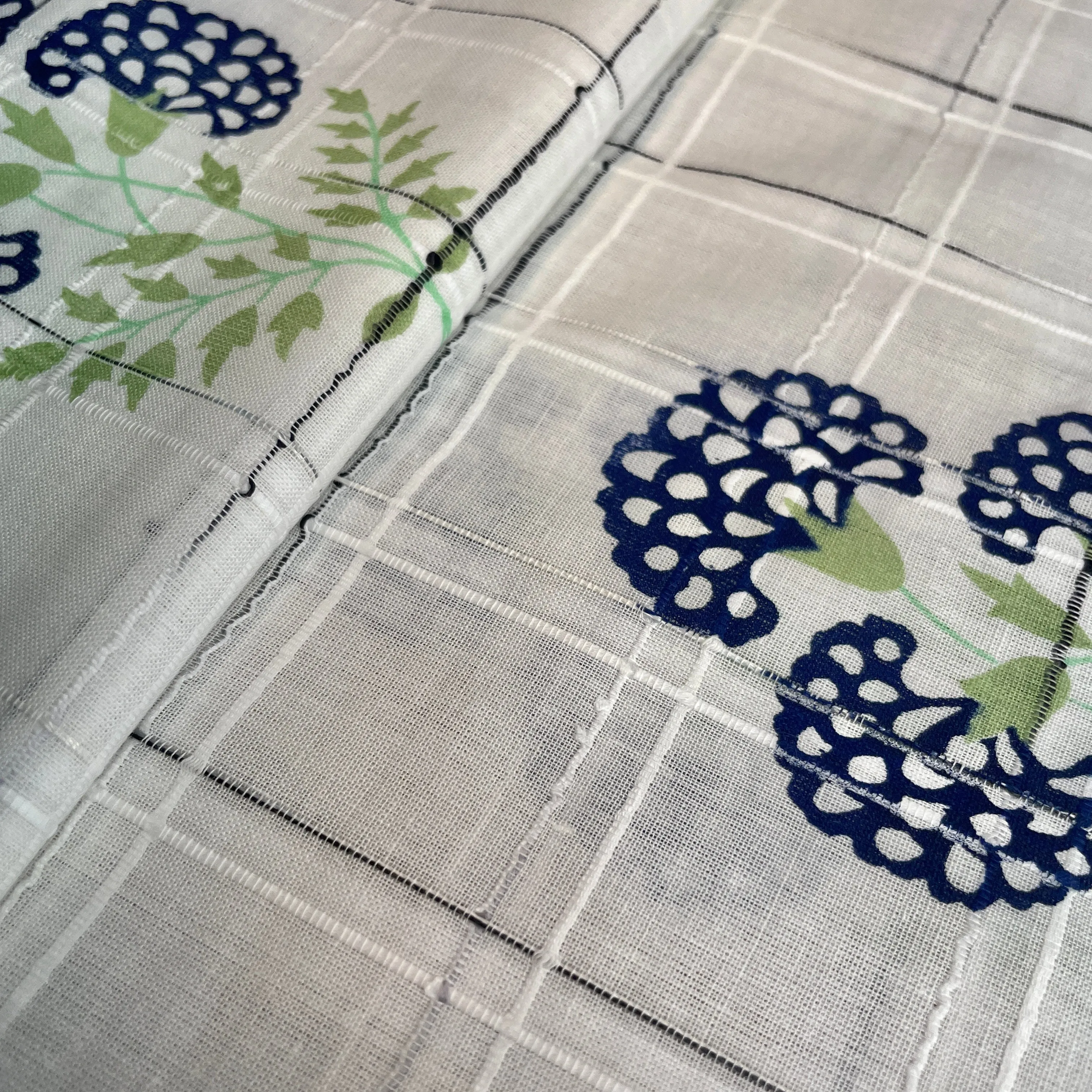 Premium Cotton White Dark Blue Floral Embroidary Fabric