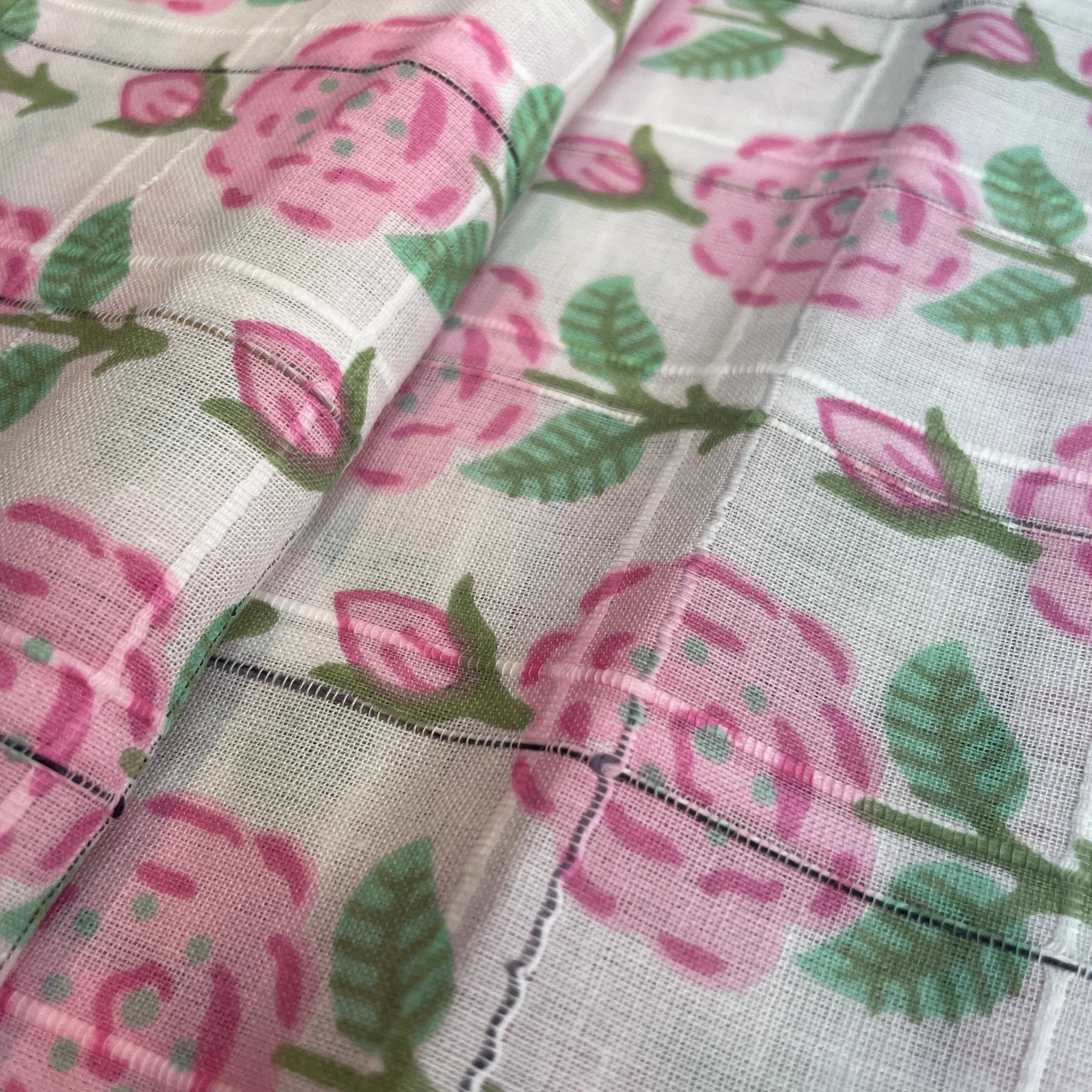 Premium Cotton White Pink Floral Embroidary Fabric