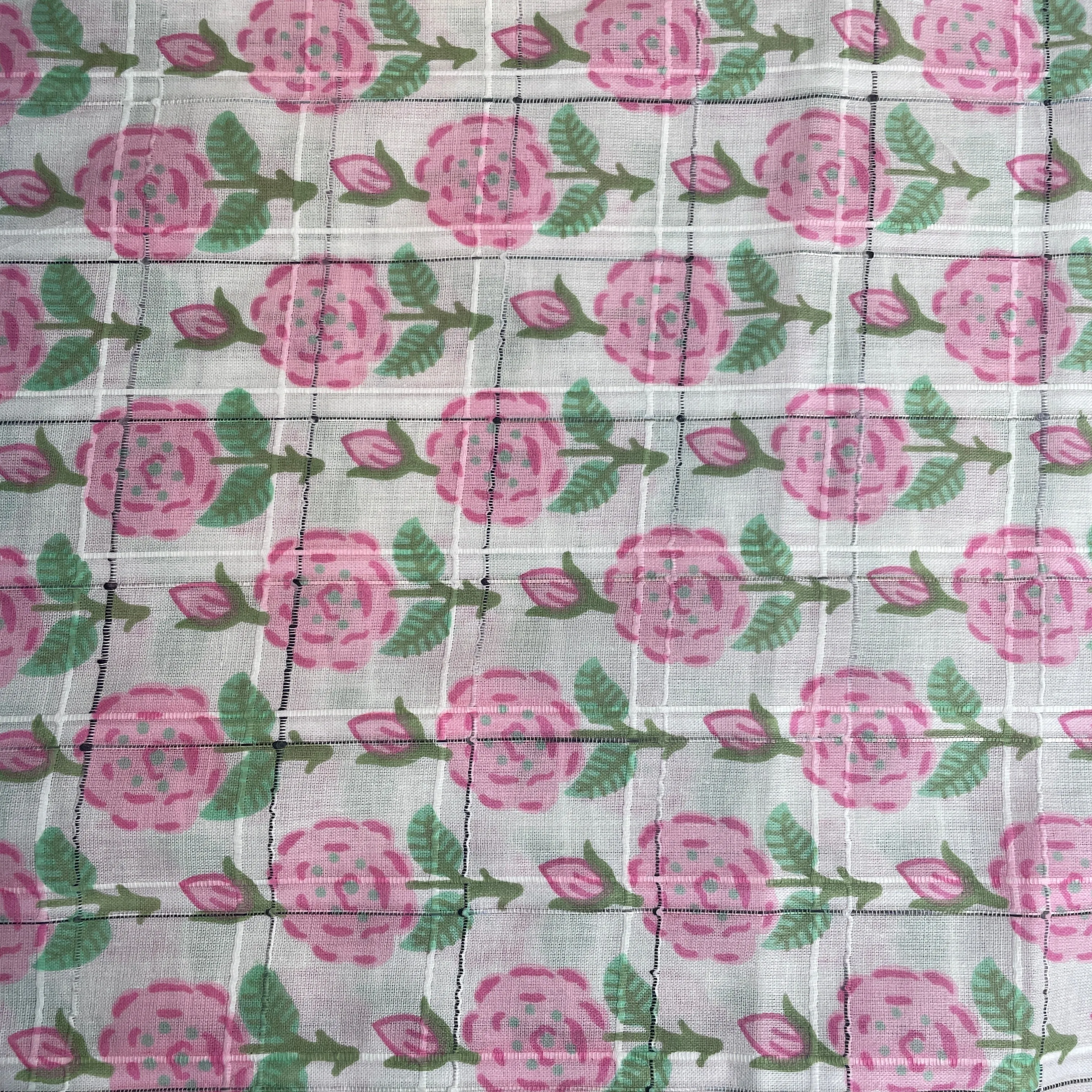 Premium Cotton White Pink Floral Embroidary Fabric