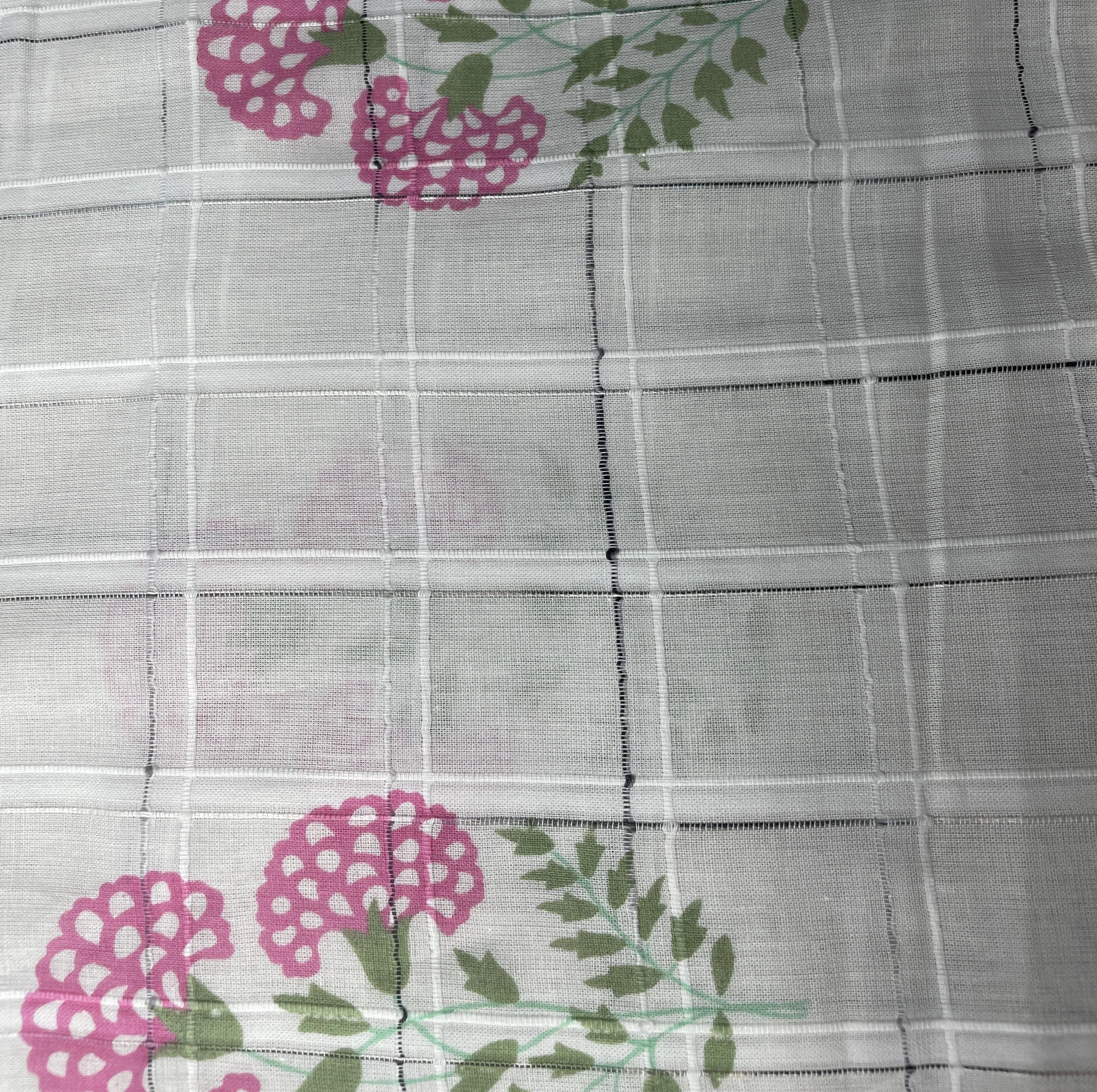 Premium  Cotton White Pink Flower Embroidary Fabric