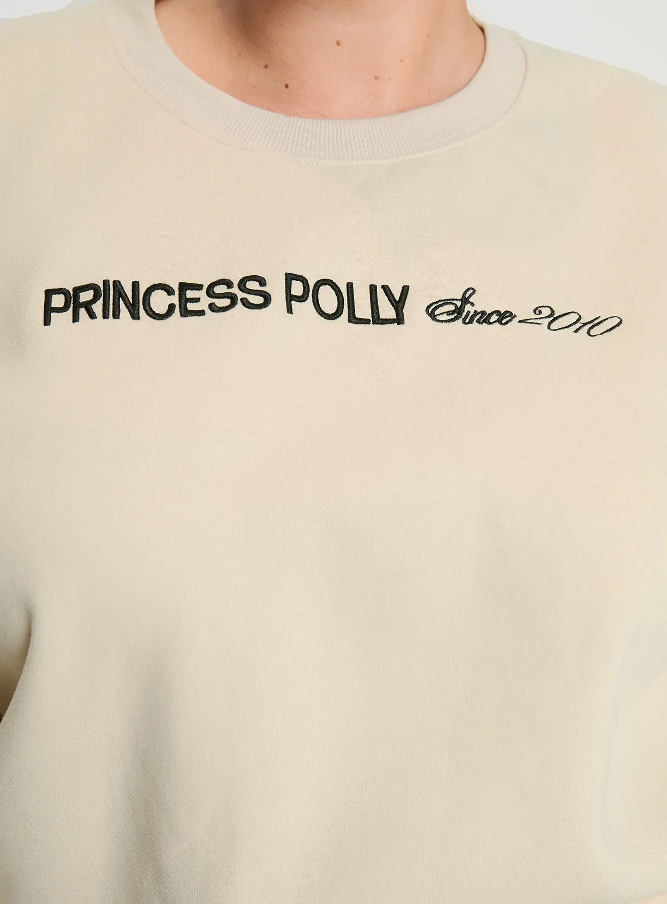 Princess Polly Crew Neck Sweatshirt Block / Cursive Text Stone Curve