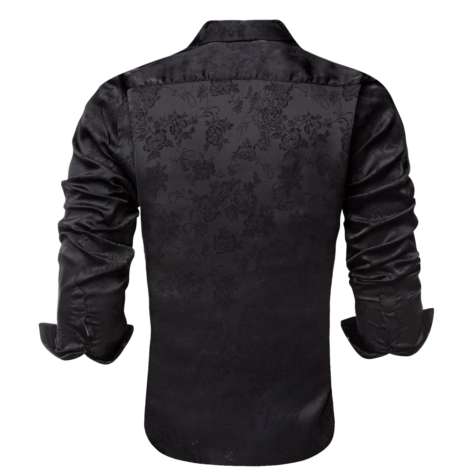 Pure Black Paisley Silk Men's Long Sleeve Shirt