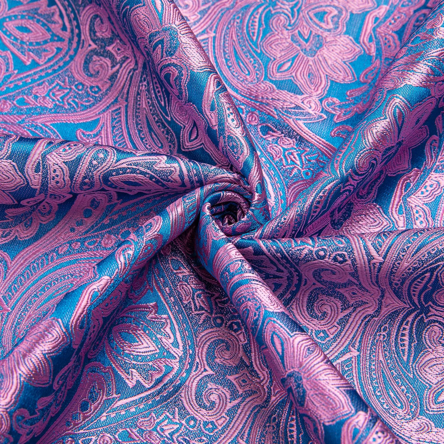 Purple Blue Paisley Silk Men Short Sleeve Shirt