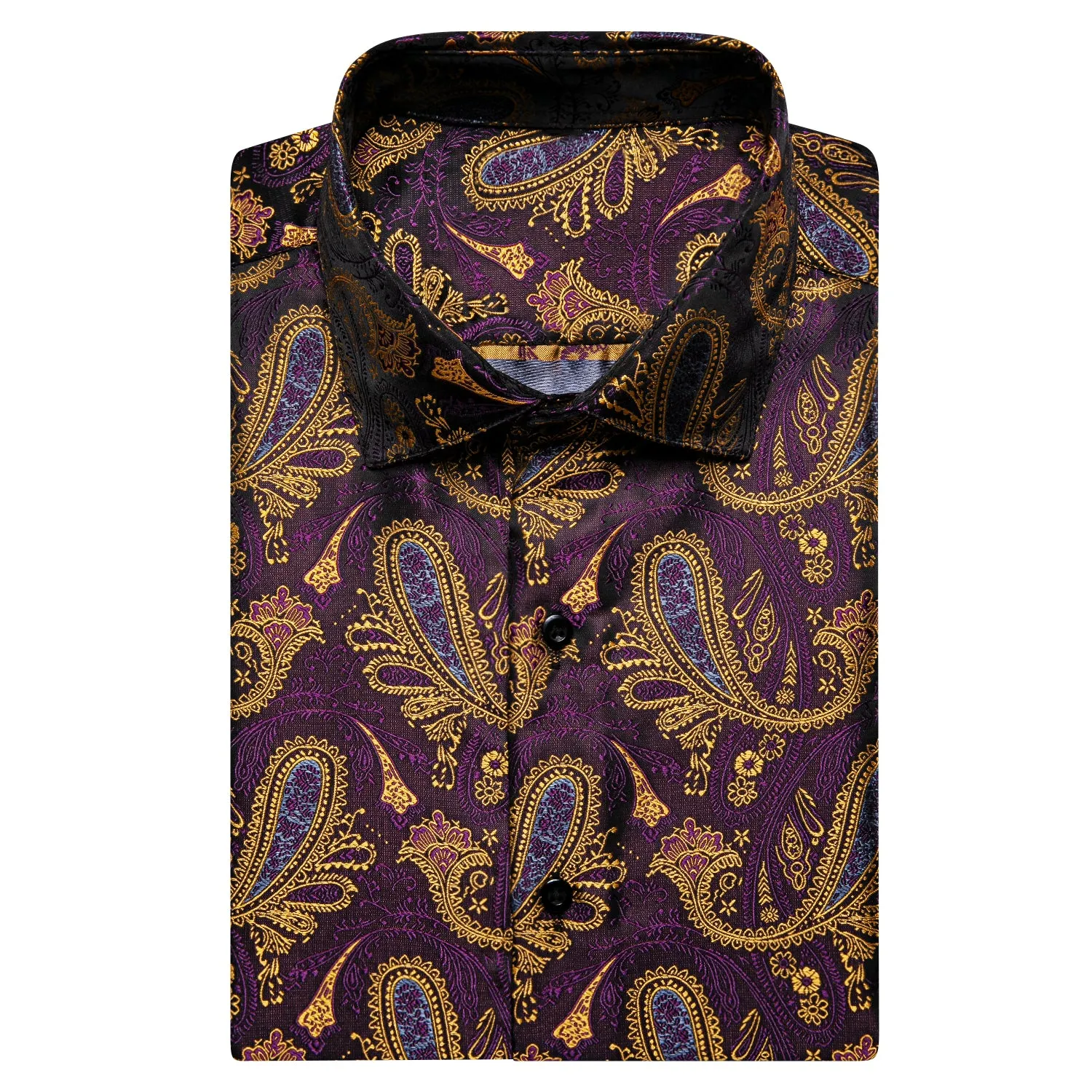 Purple Golden Paisley Silk Men's Short Sleeve Shirt