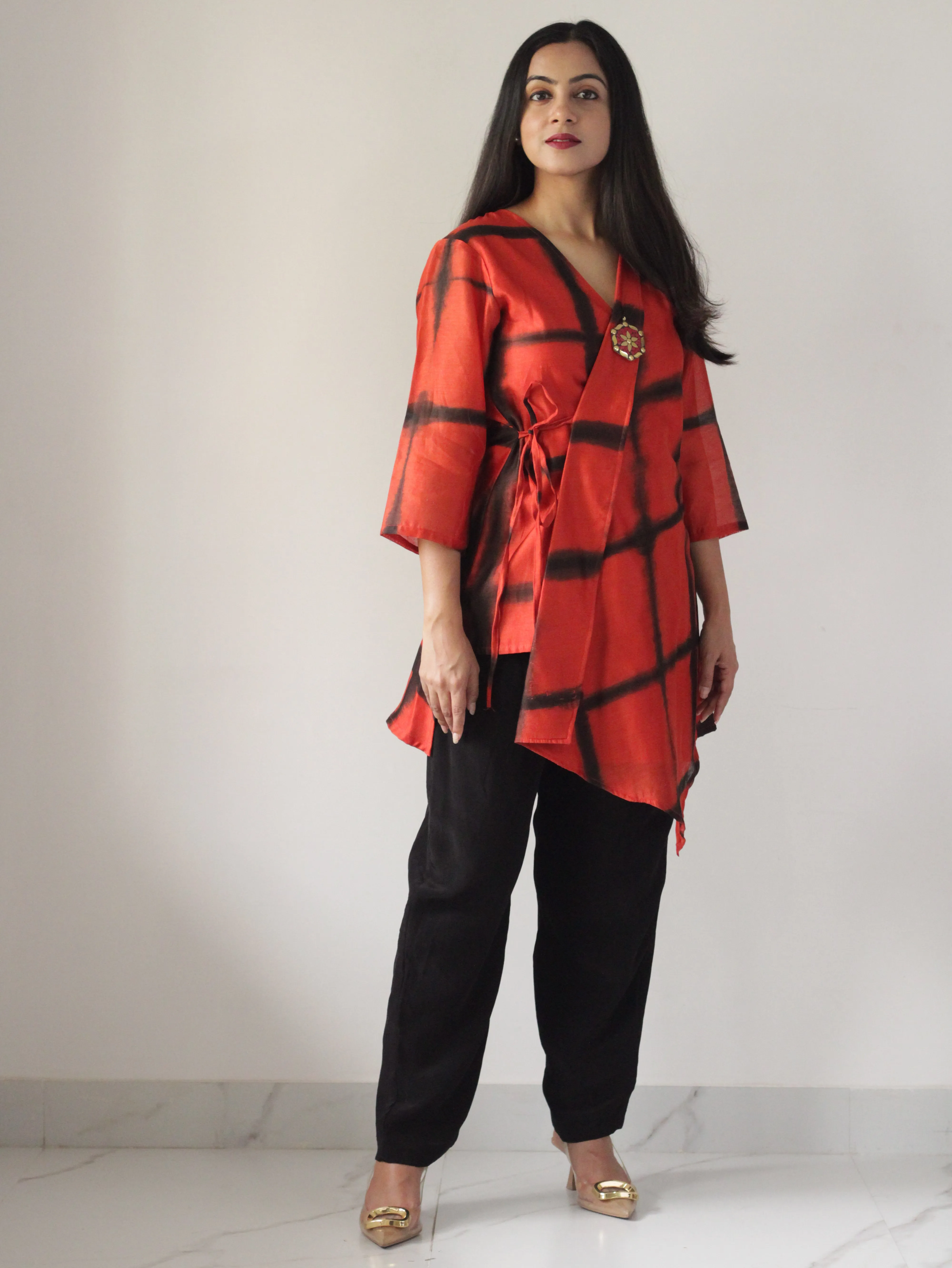 Red Chanderi wrap top