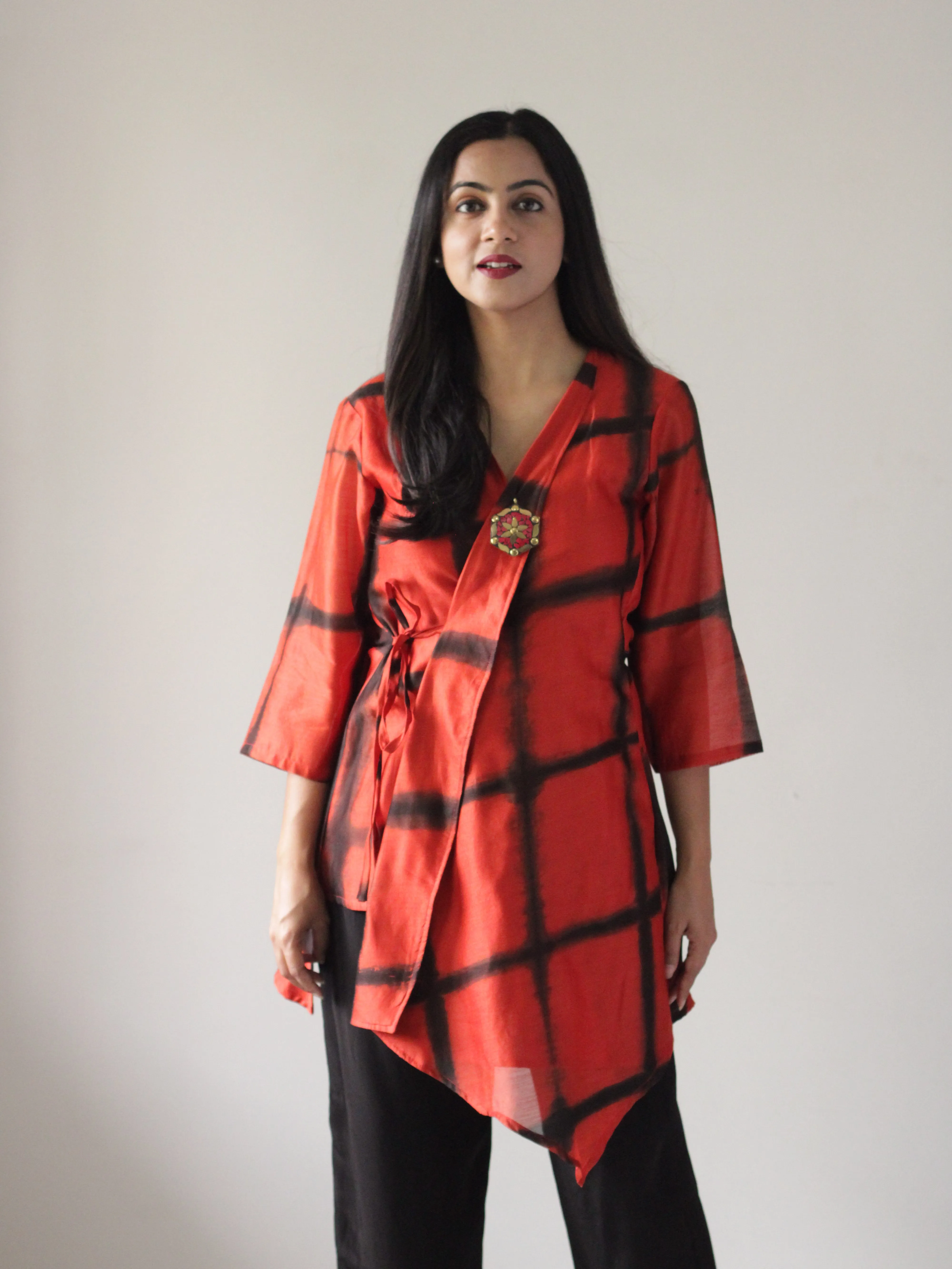 Red Chanderi wrap top