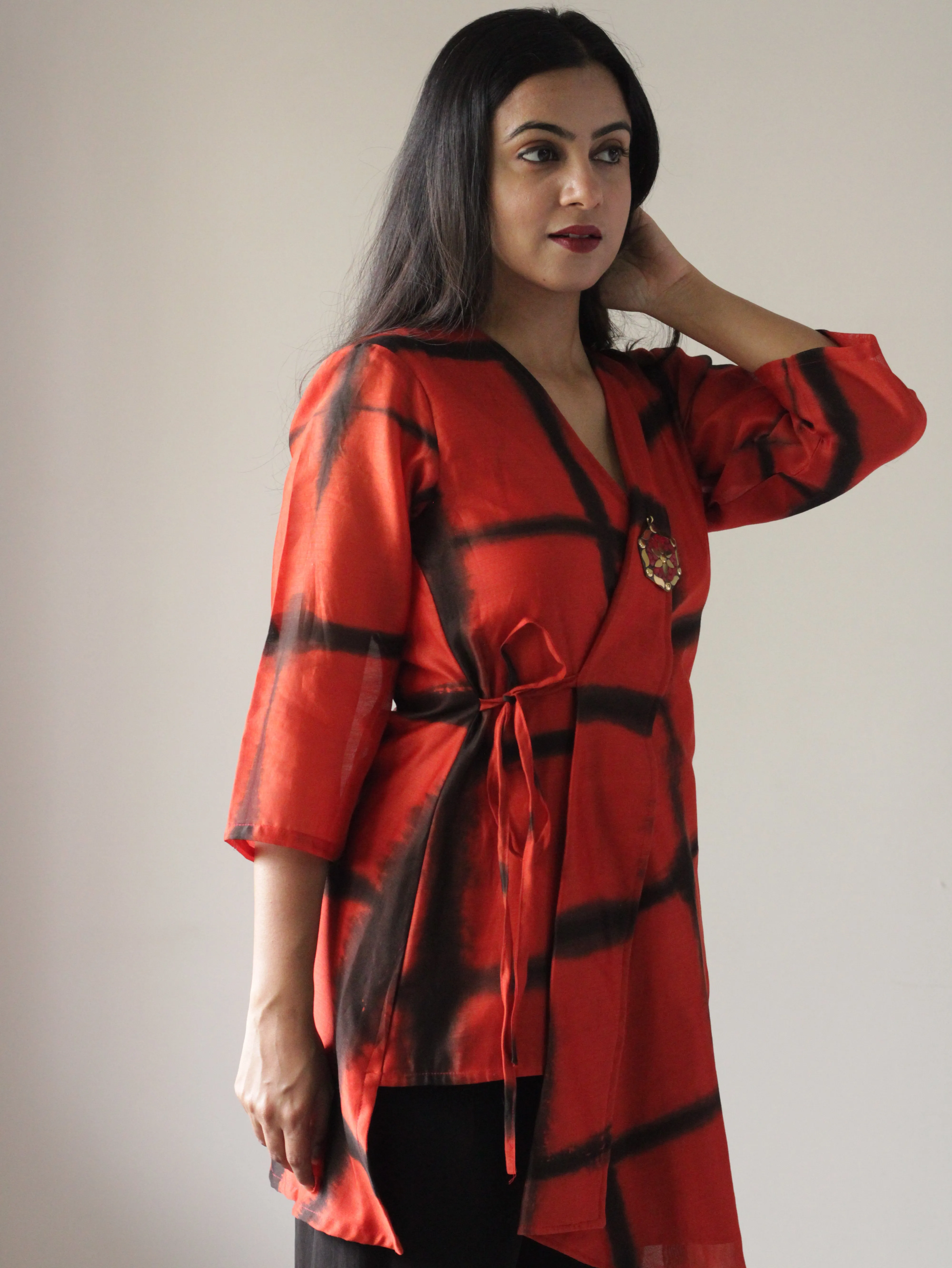 Red Chanderi wrap top