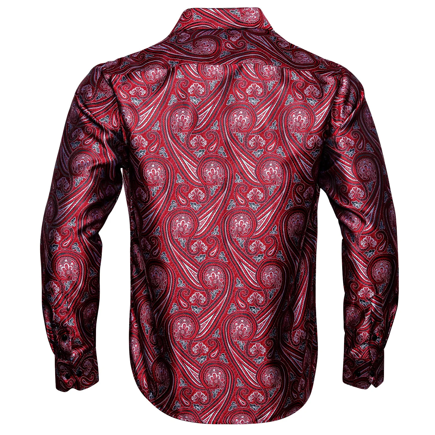 Red Paisley Silk Men's Long Sleeve Shirt