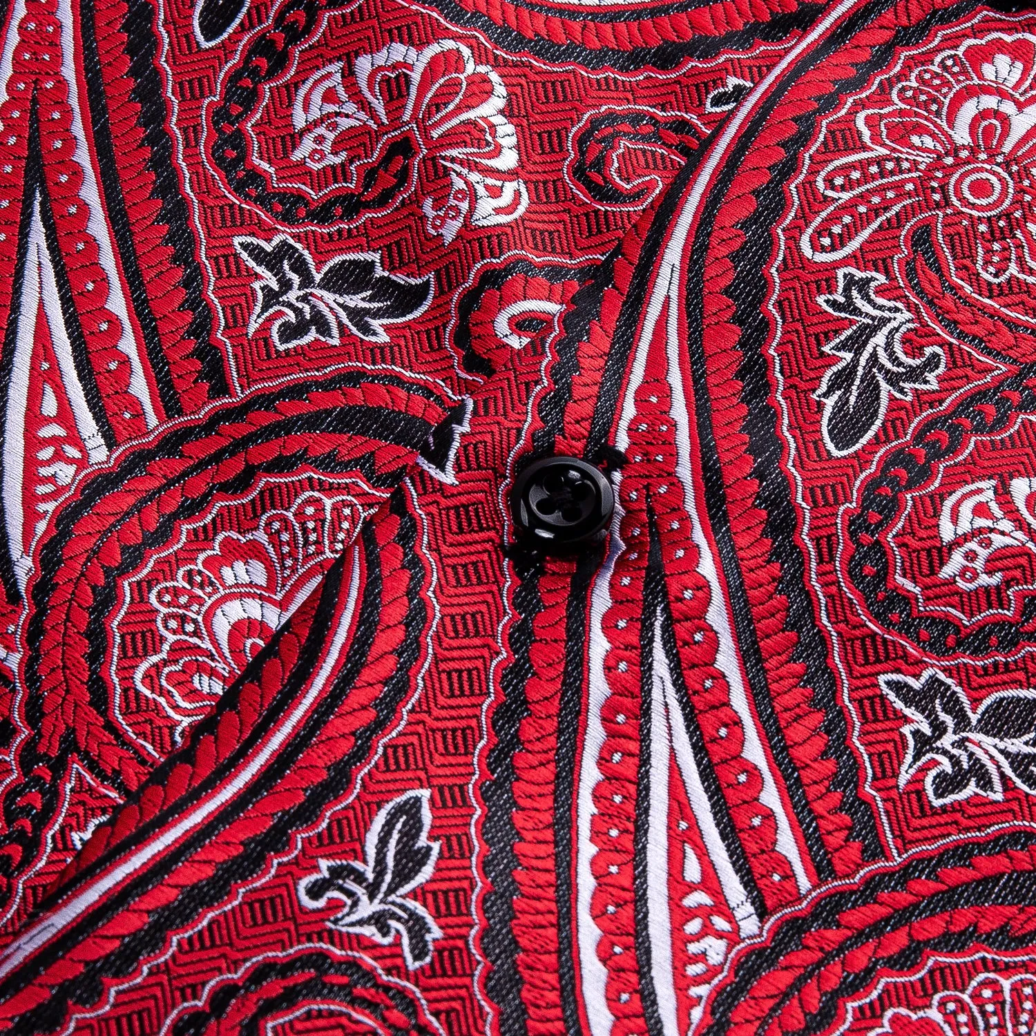 Red Paisley Silk Men's Long Sleeve Shirt