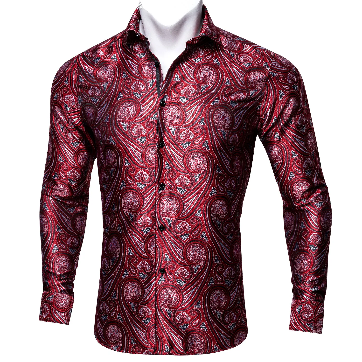 Red Paisley Silk Men's Long Sleeve Shirt