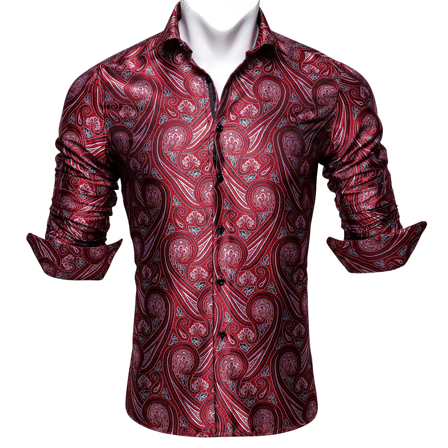 Red Paisley Silk Men's Long Sleeve Shirt