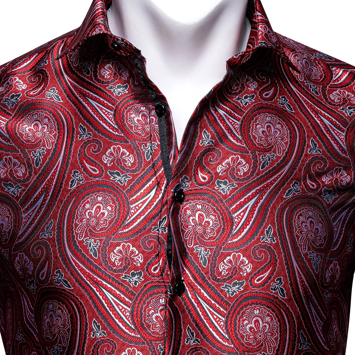 Red Paisley Silk Men's Long Sleeve Shirt