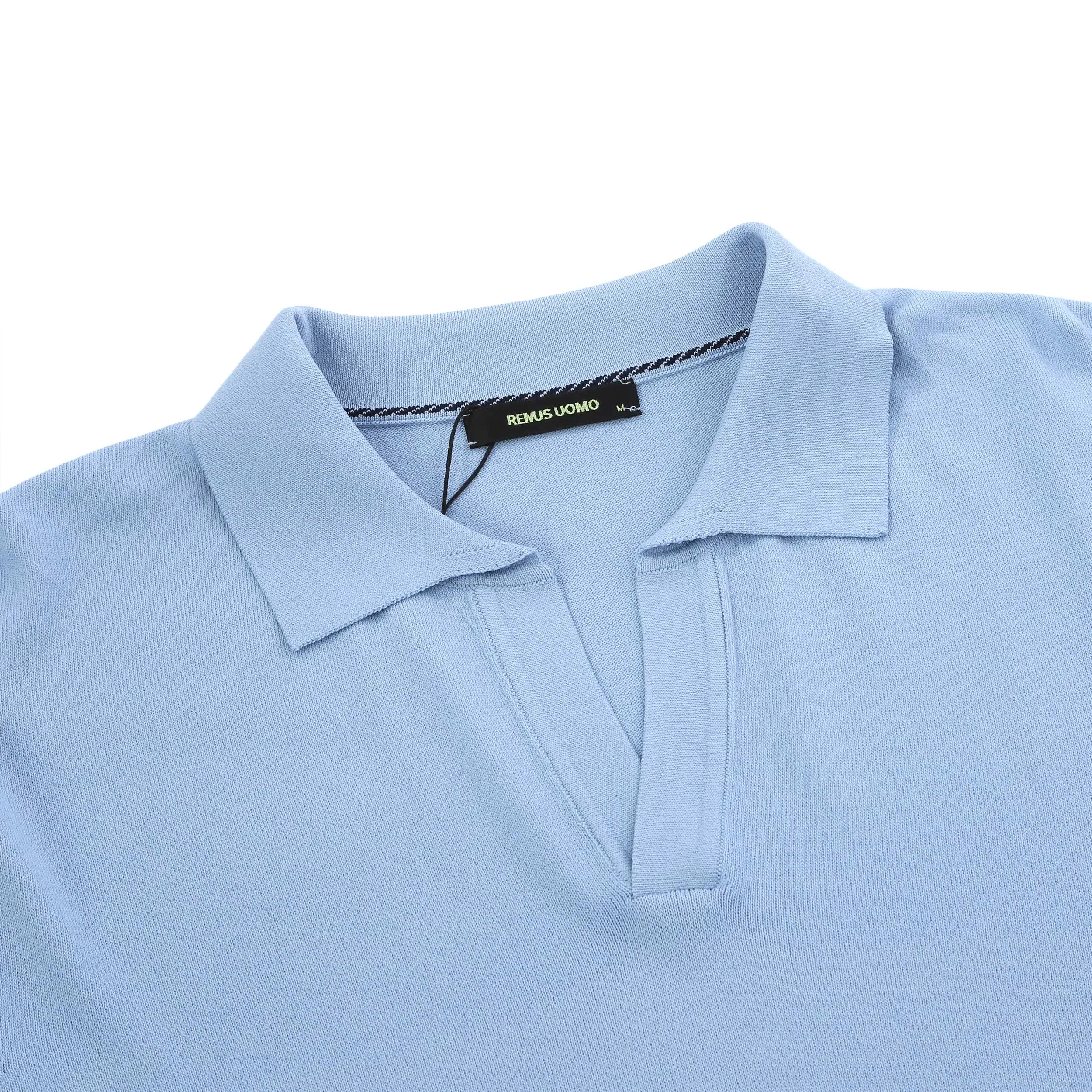 Remus Uomo Open Collar Polo Shirt in Sky Blue